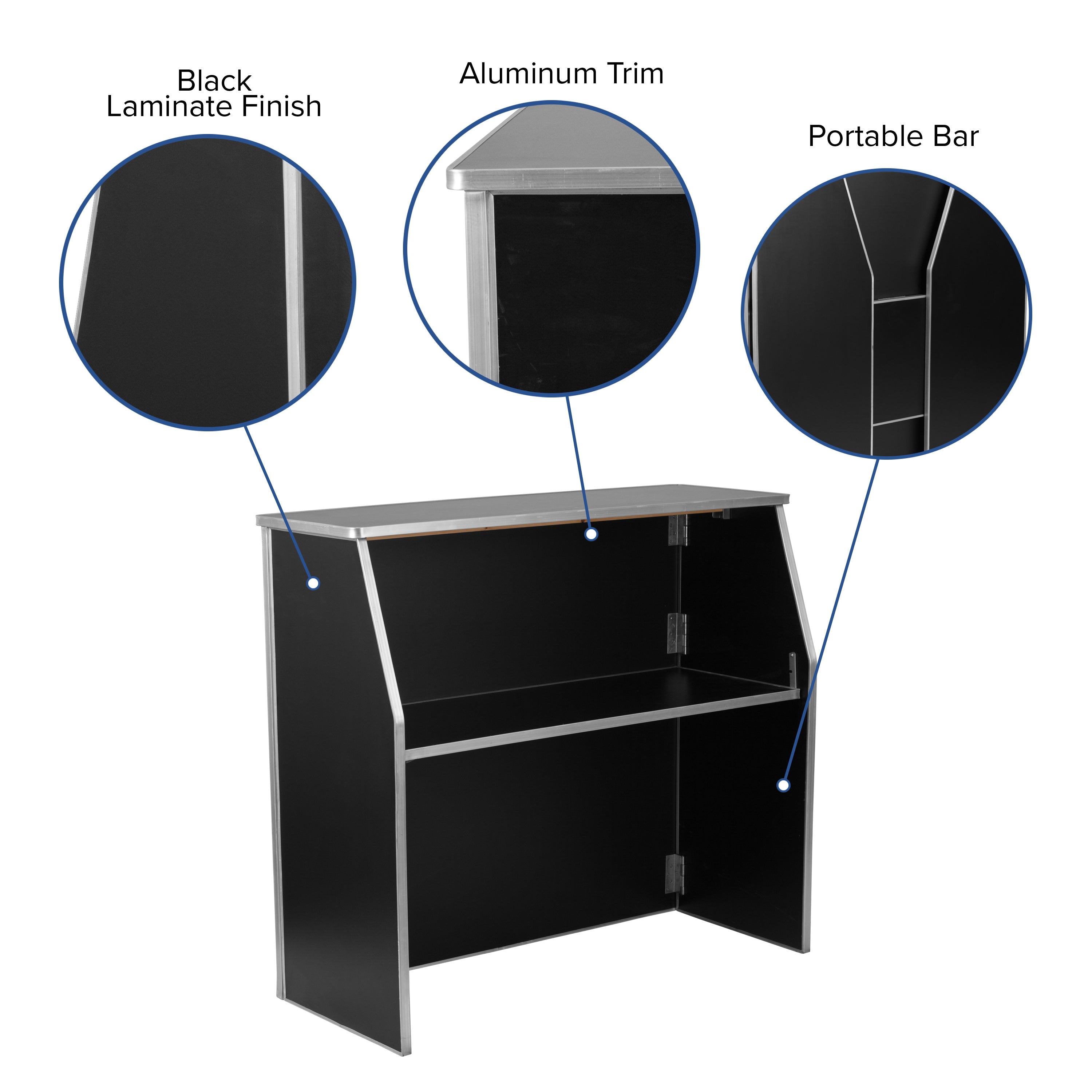 Amara 4' Black Laminate Foldable Bar - Portable Event Bar