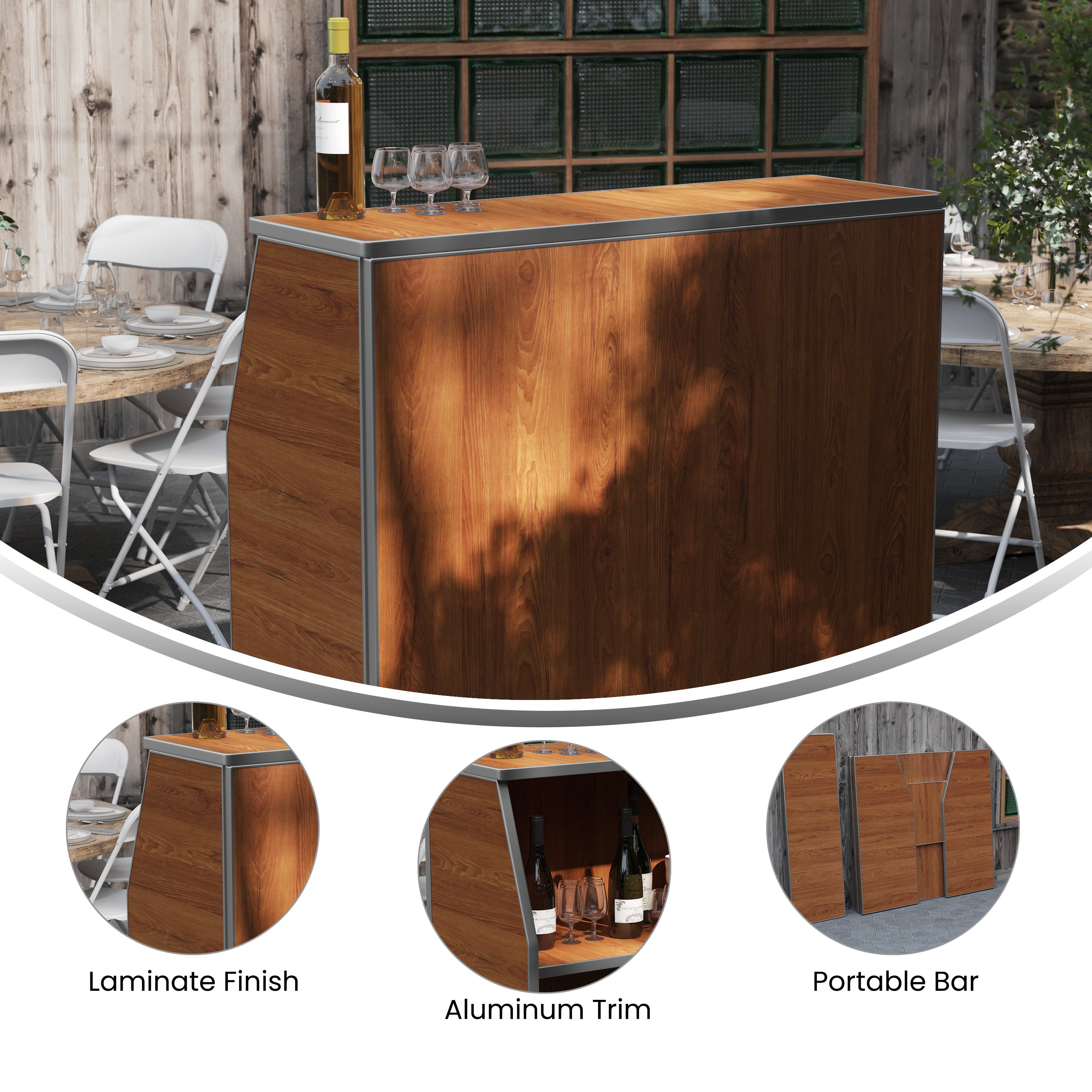 Amara 4' Maple Woodgrain Laminate Foldable Bar - Portable Event Bar