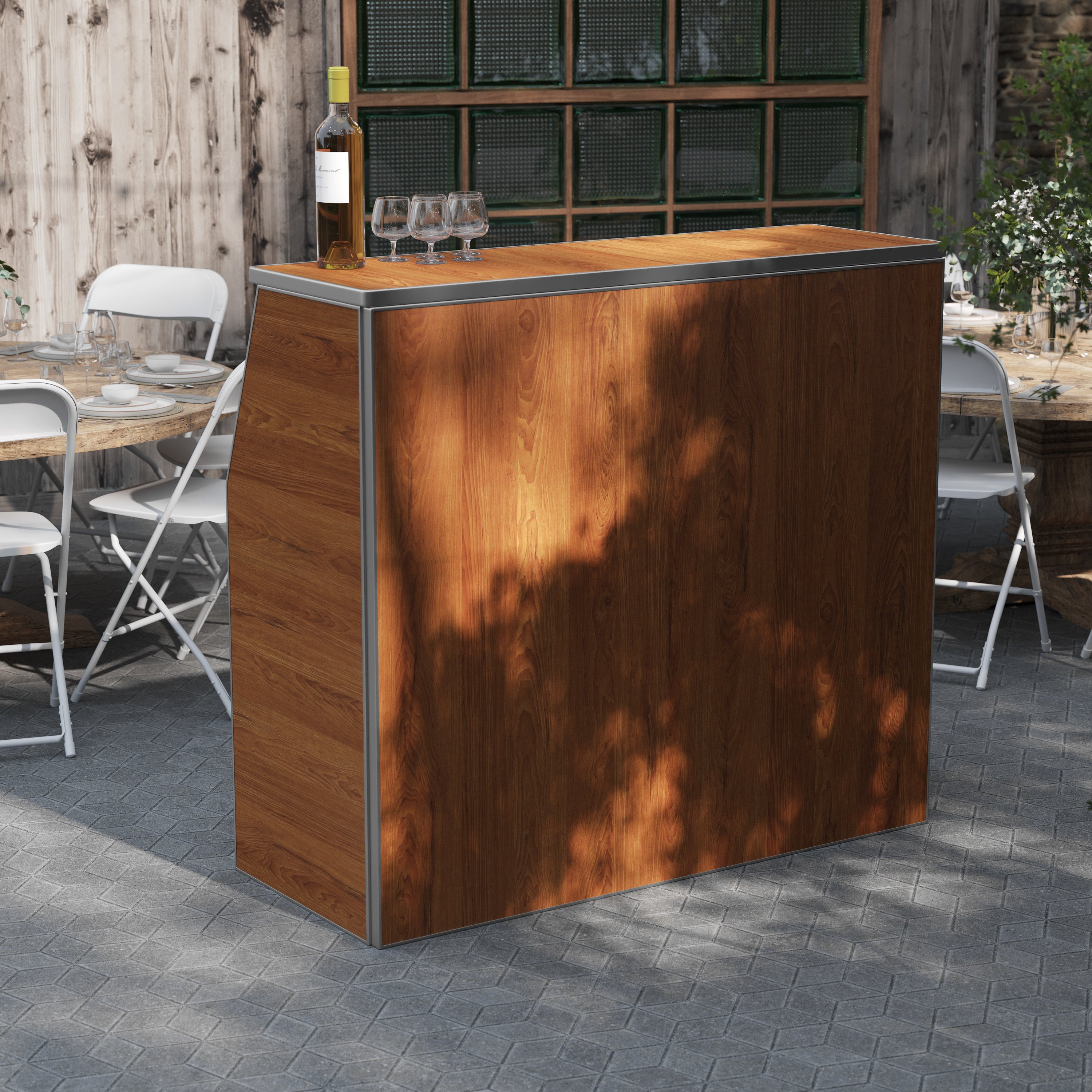 Amara 4' Maple Woodgrain Laminate Foldable Bar - Portable Event Bar