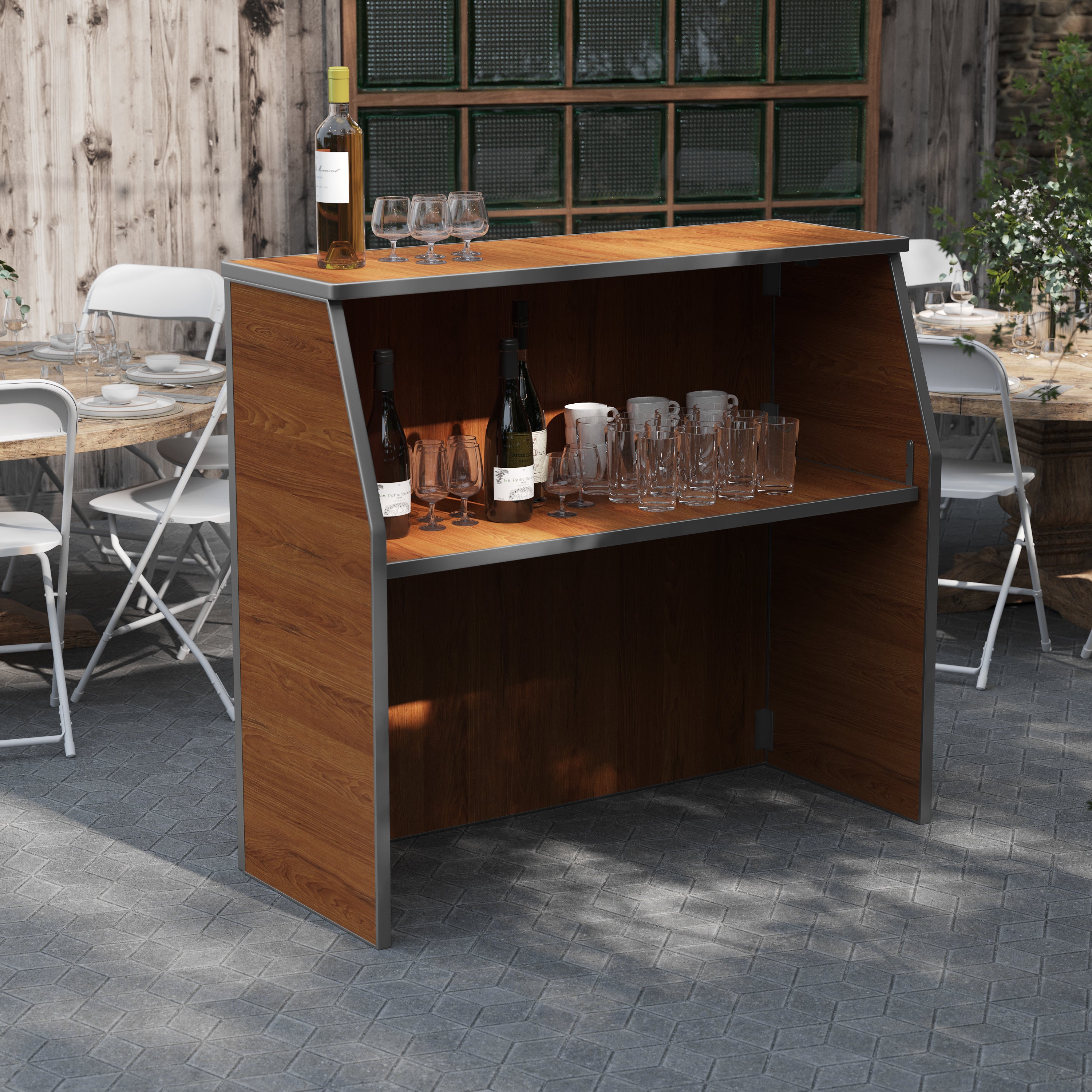 Amara 4' Maple Woodgrain Laminate Foldable Bar - Portable Event Bar