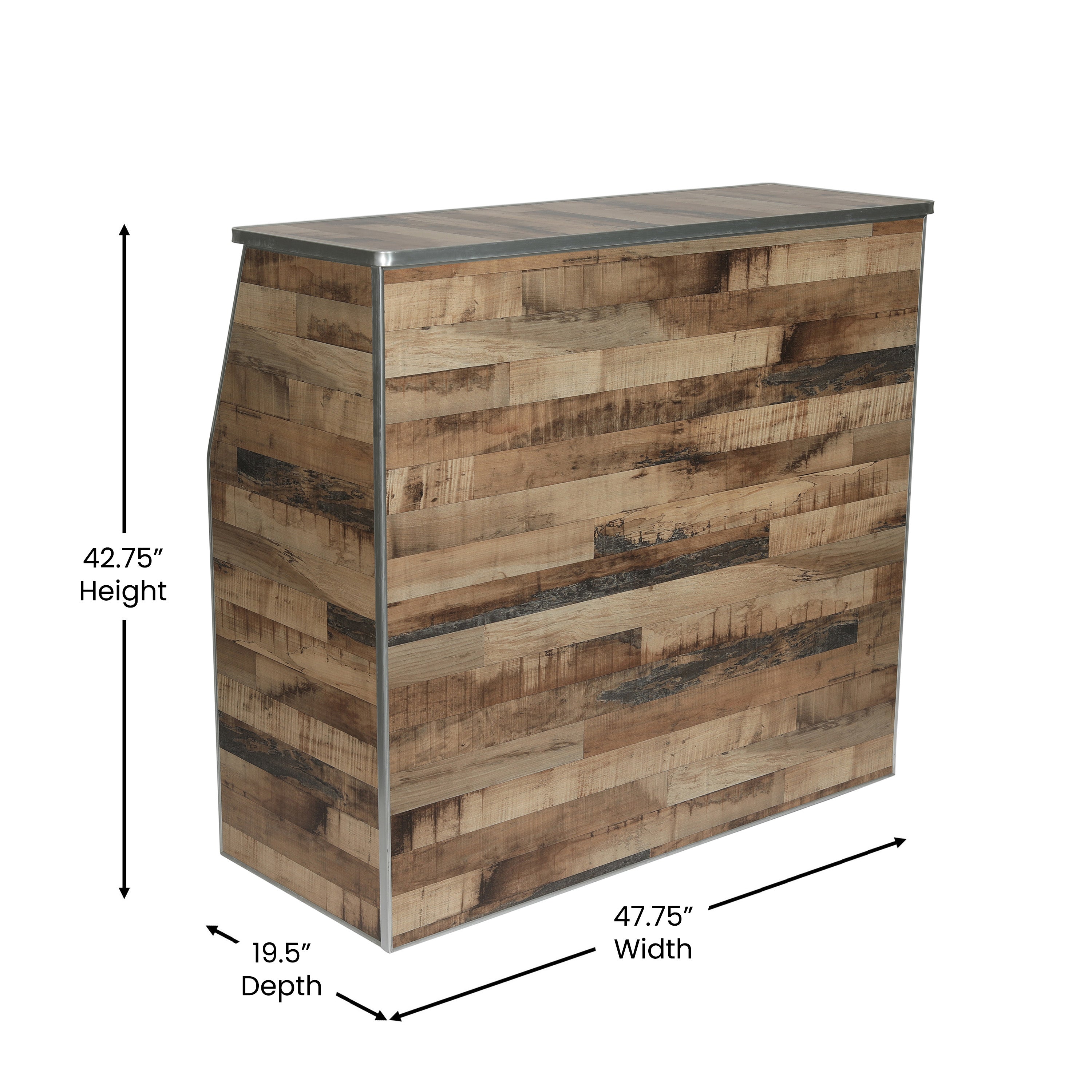 Amara 4' Rustic Natural Wood Plank Laminate Foldable Bar - Portable Event Bar
