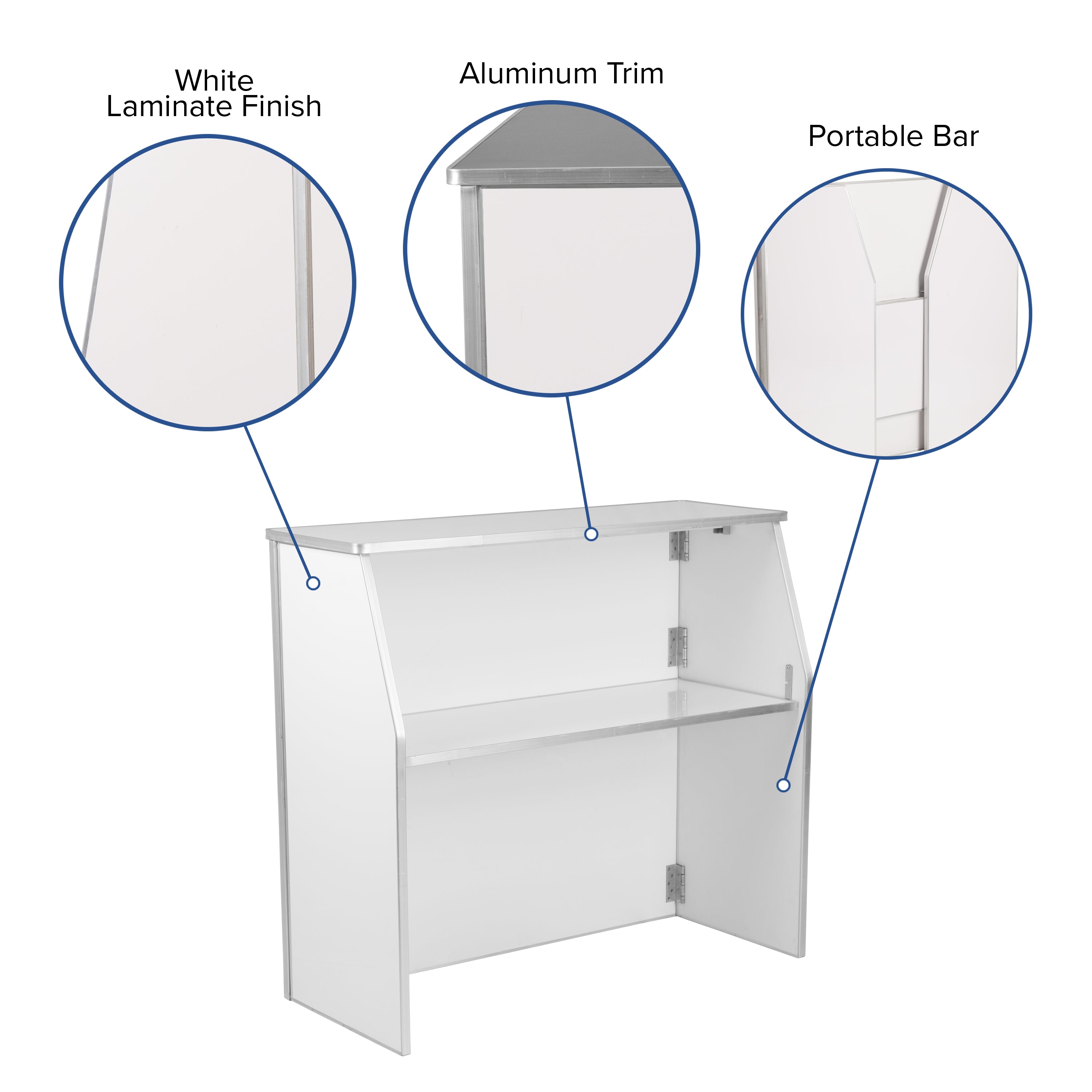 Amara 4' White Laminate Foldable Bar - Portable Event Bar