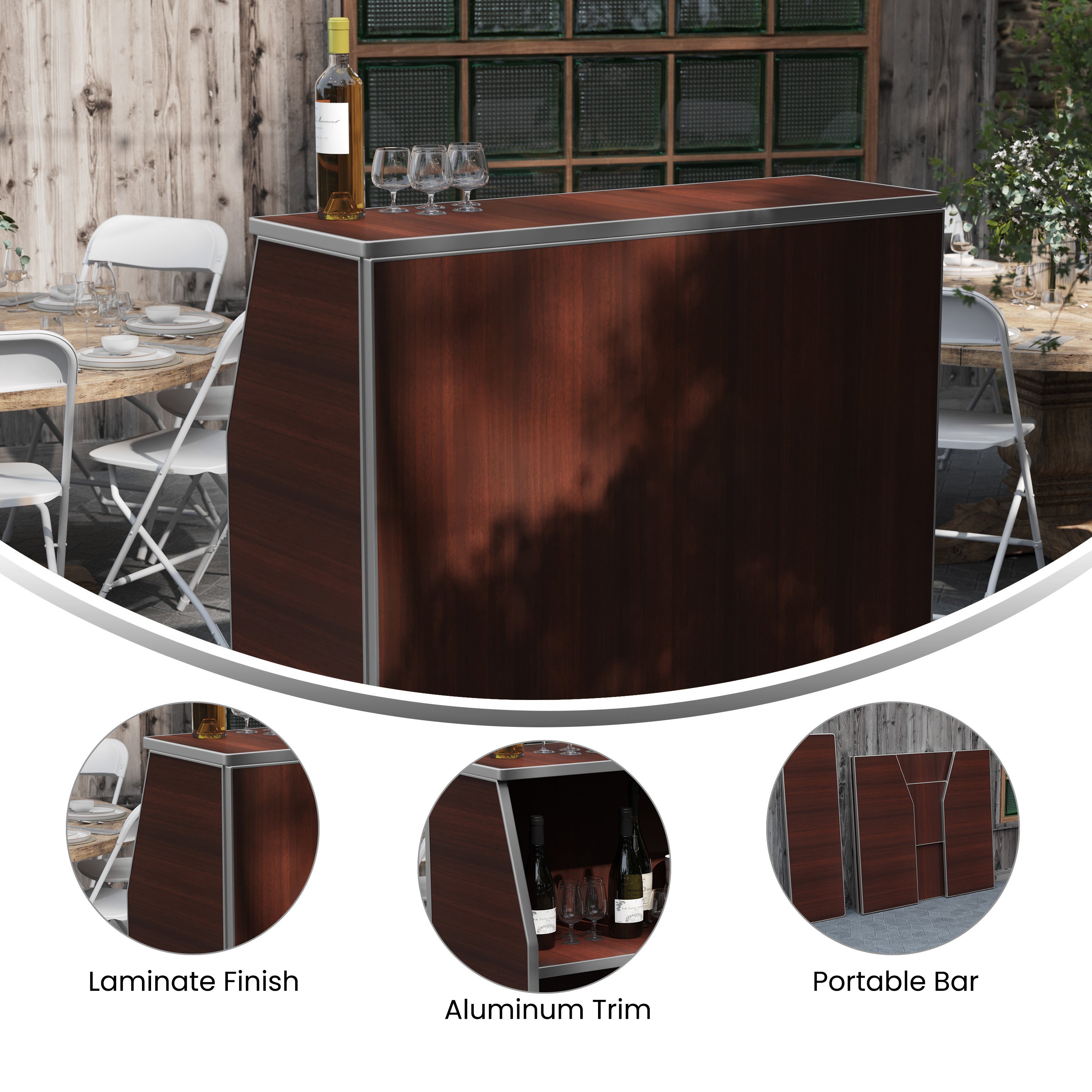 Amara 4' Walnut Woodgrain Laminate Foldable Bar - Portable Event Bar