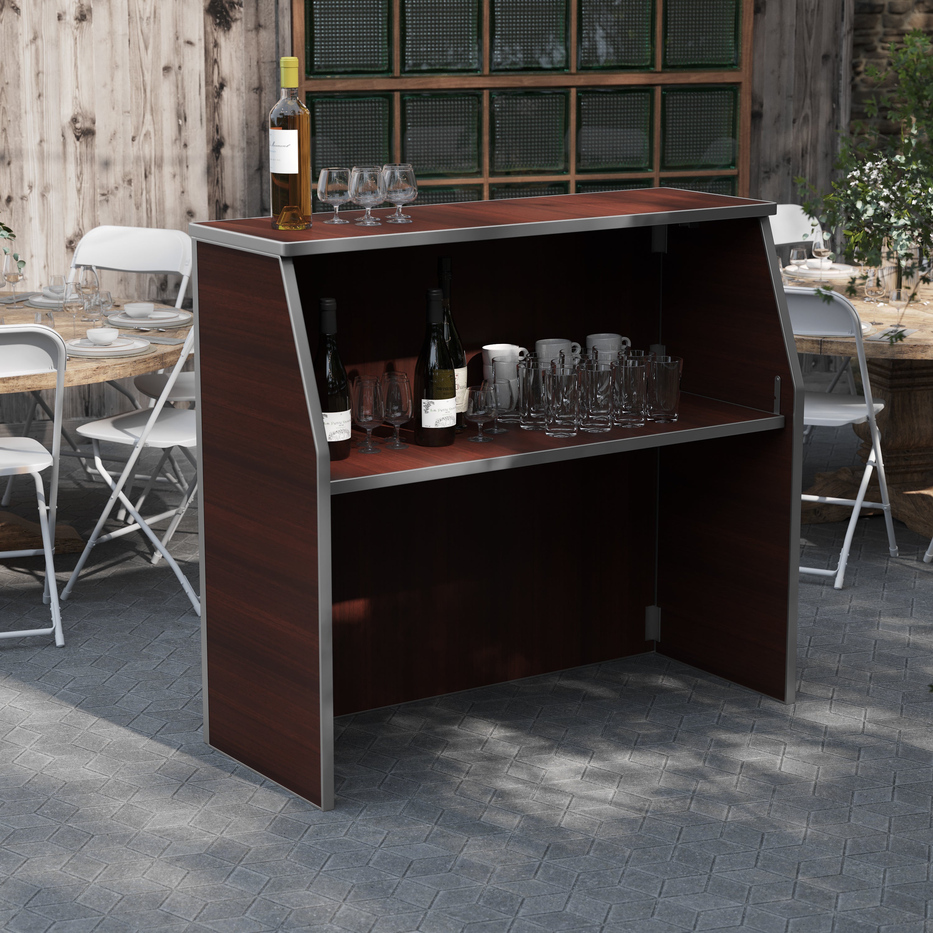 Amara 4' Walnut Woodgrain Laminate Foldable Bar - Portable Event Bar