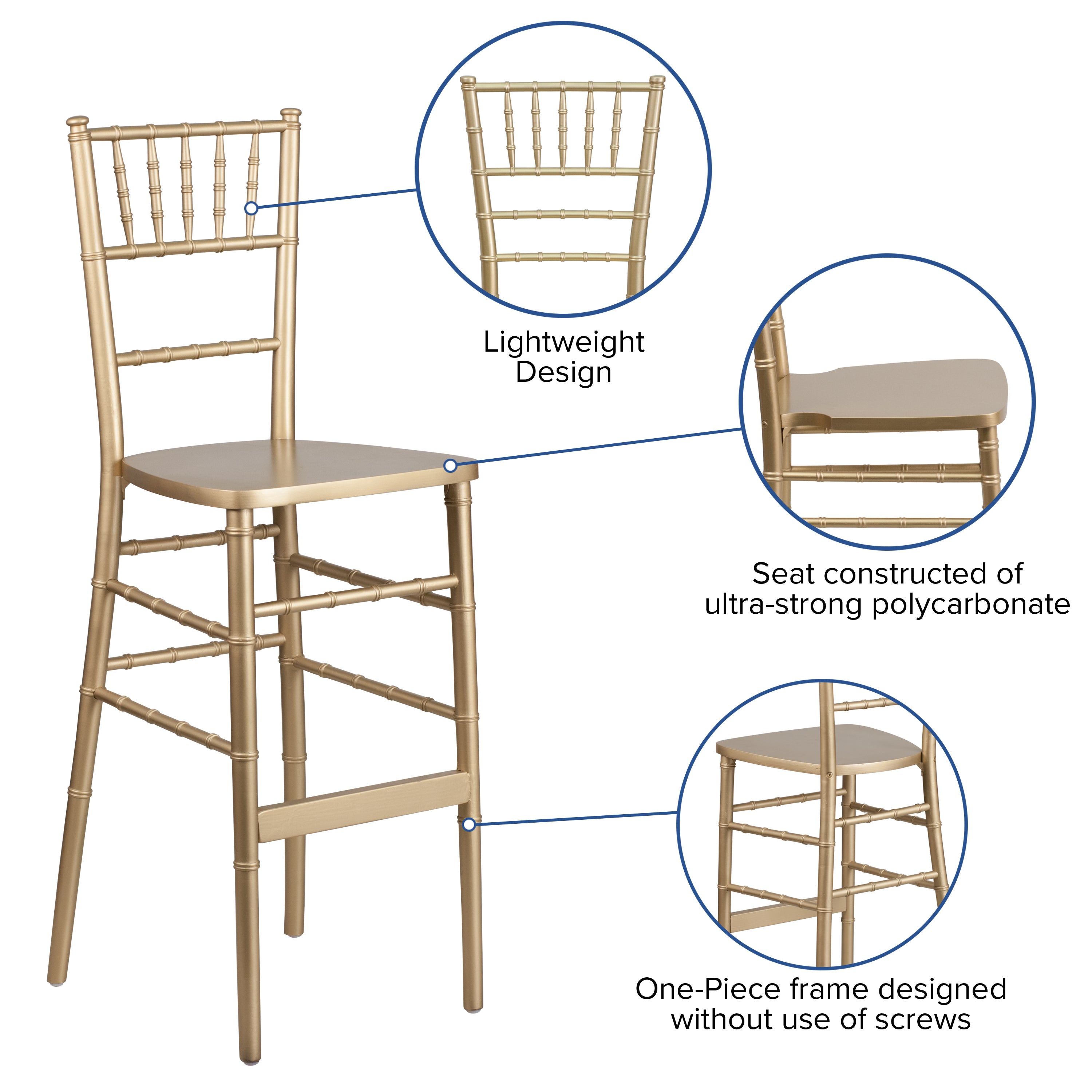 HERCULES Series Gold Wood Chiavari Barstool