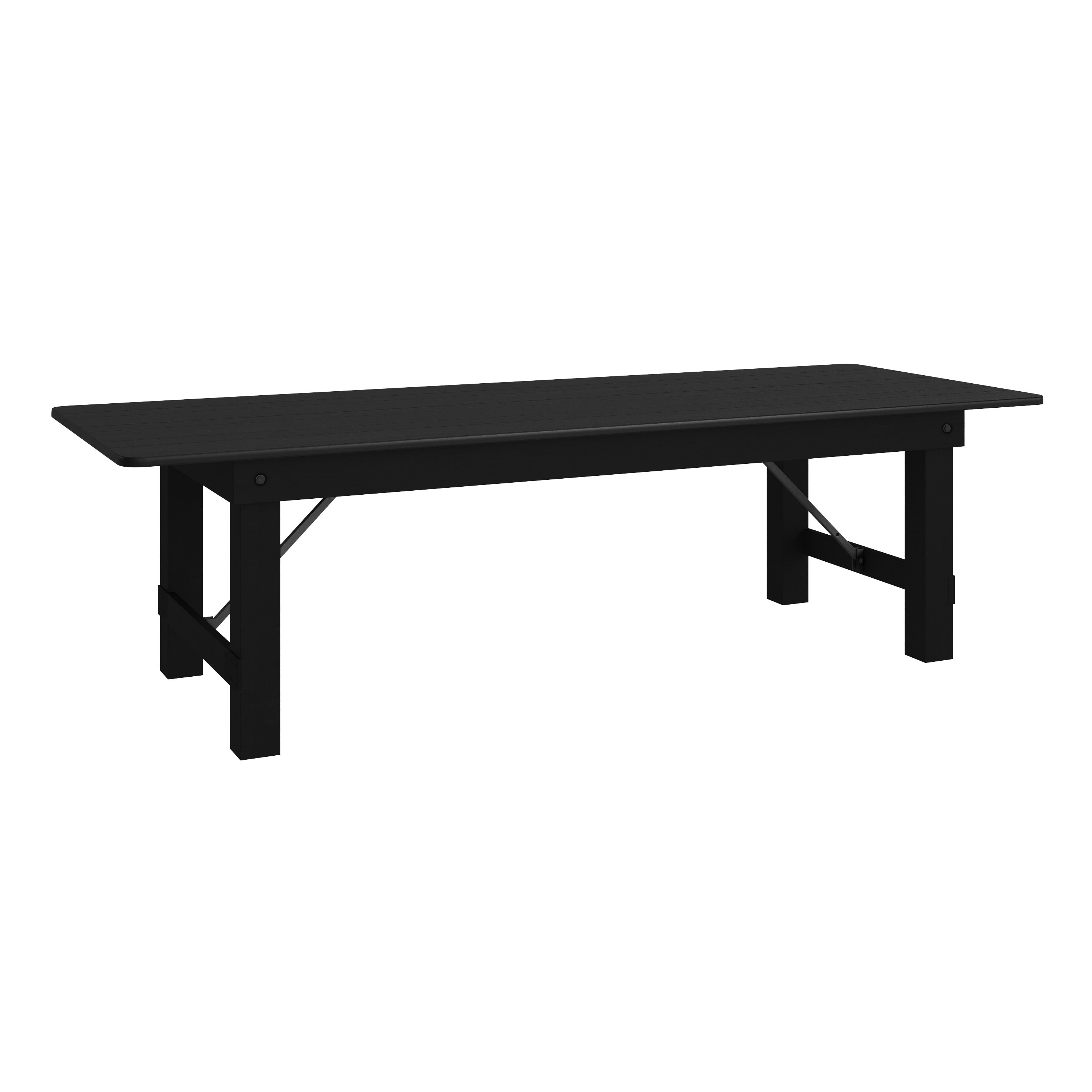 HERCULES 9' x 40" Rectangular Black Wash Commercial Farmhouse Folding Table, Antique Rustic Solid Pine Dining Room Table with Foldable Locking Legs