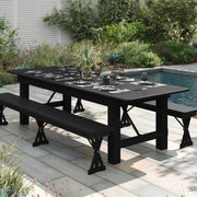 HERCULES 9' x 40" Rectangular Black Wash Commercial Farmhouse Folding Table, Antique Rustic Solid Pine Dining Room Table with Foldable Locking Legs