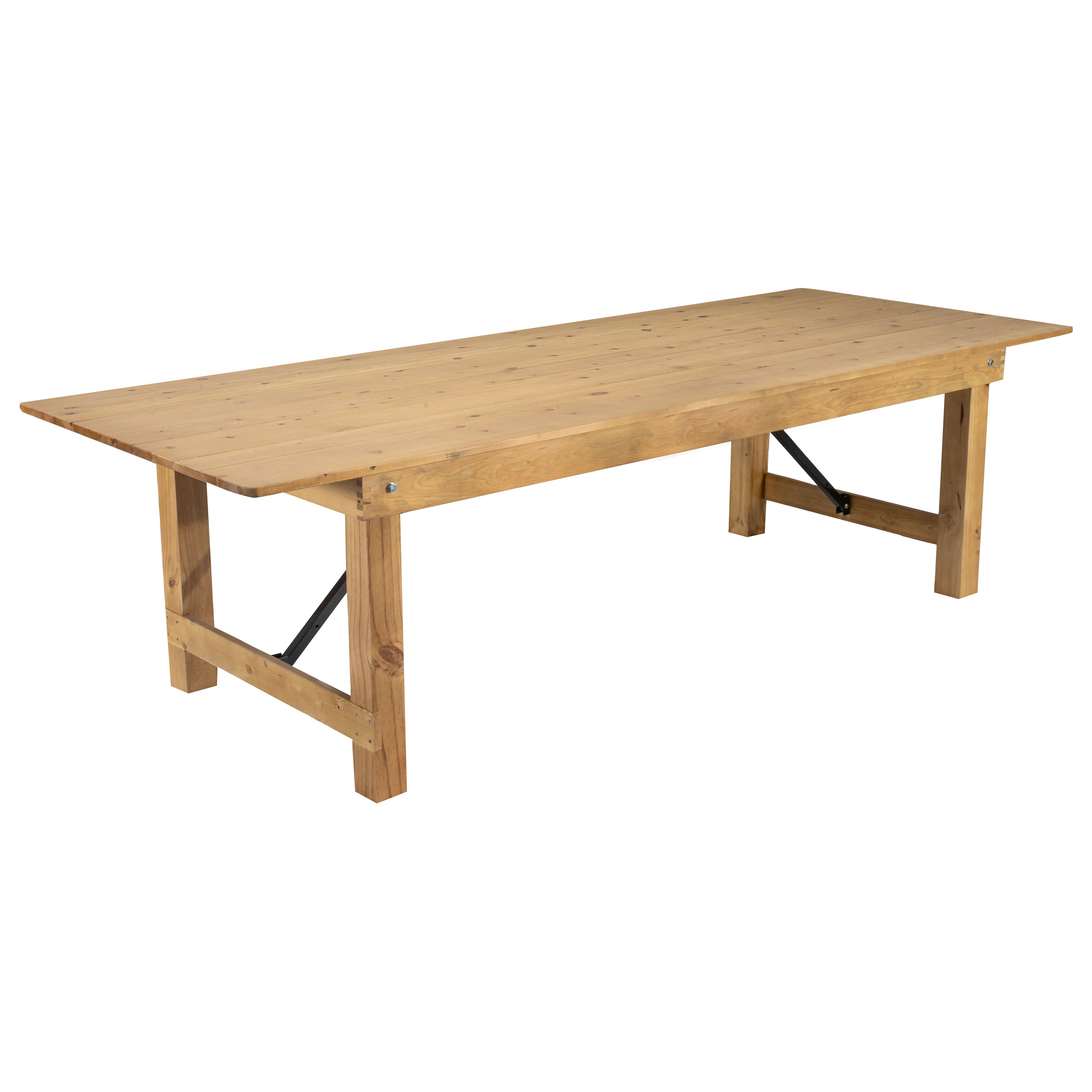 HERCULES 9' x 40" Rectangular Antique Rustic Light Natural Solid Pine Folding Farm Table