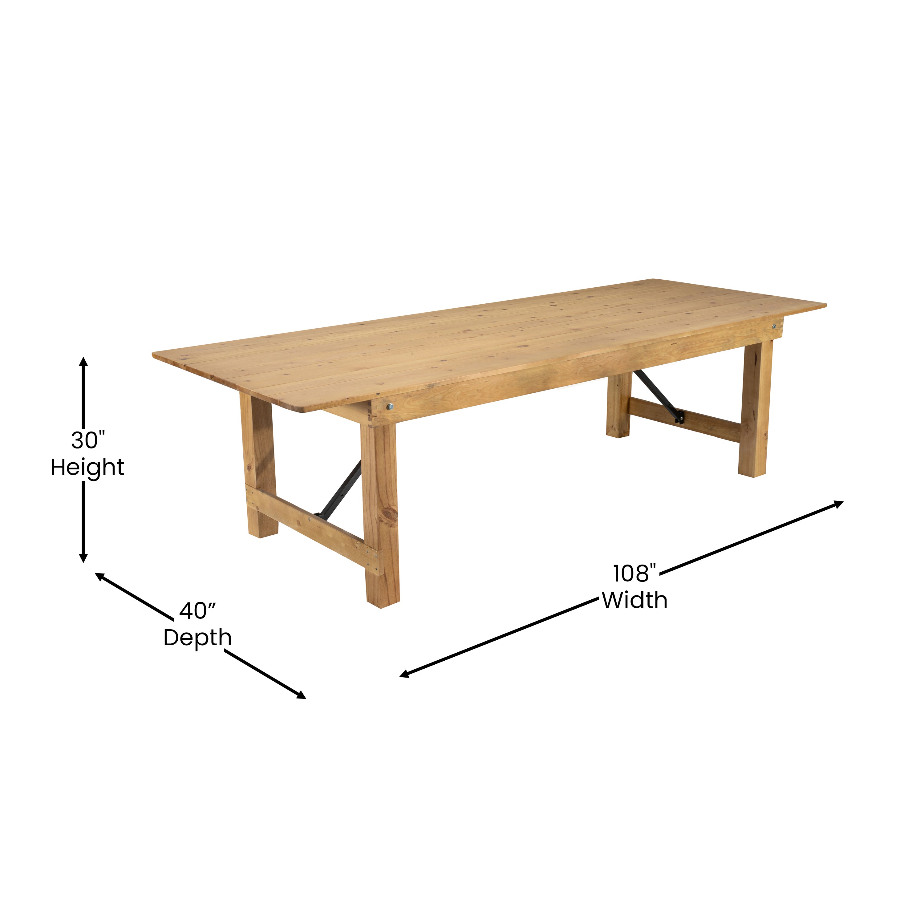 HERCULES 9' x 40" Rectangular Antique Rustic Light Natural Solid Pine Folding Farm Table