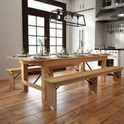 HERCULES 9' x 40" Rectangular Antique Rustic Light Natural Solid Pine Folding Farm Table