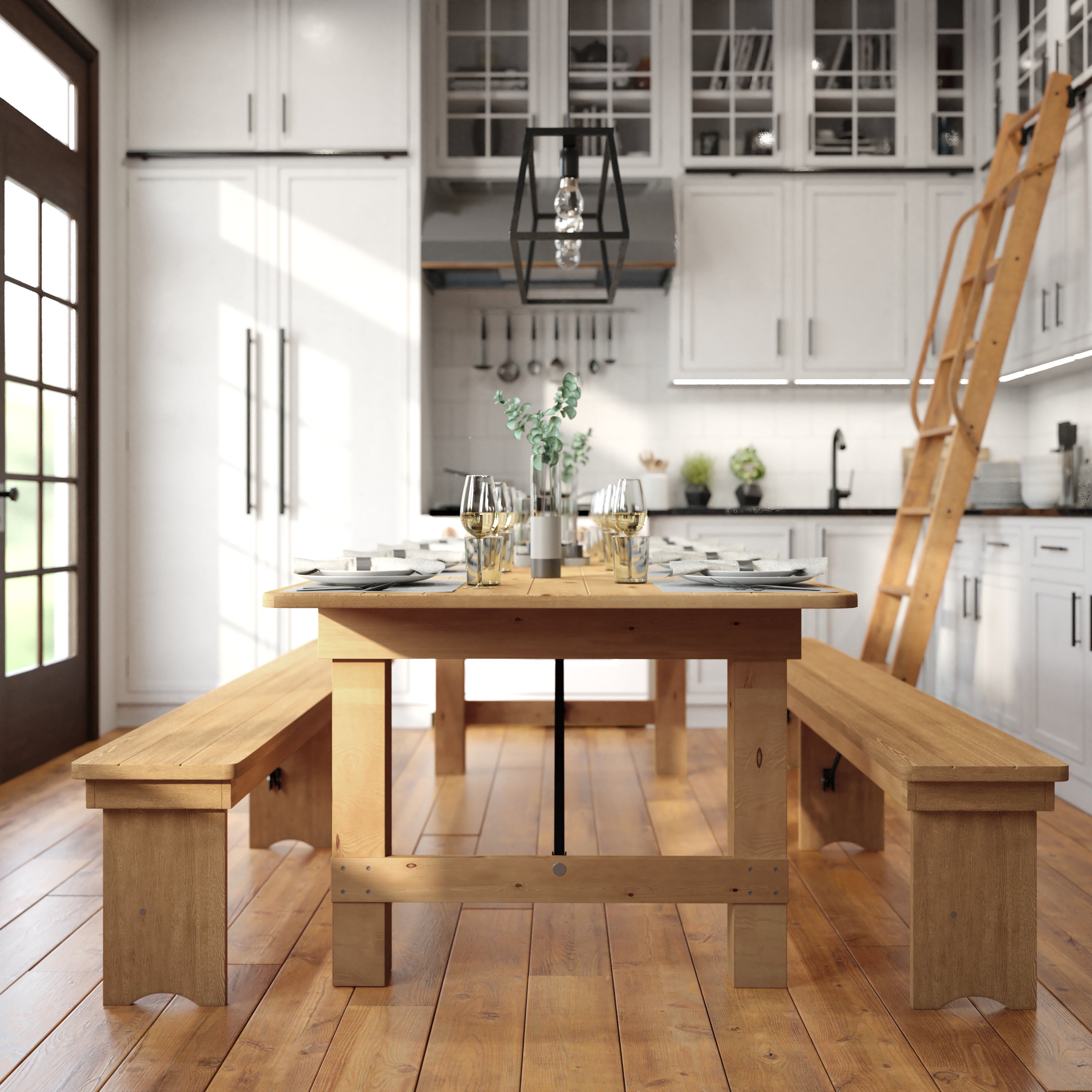 HERCULES 9' x 40" Rectangular Antique Rustic Light Natural Solid Pine Folding Farm Table