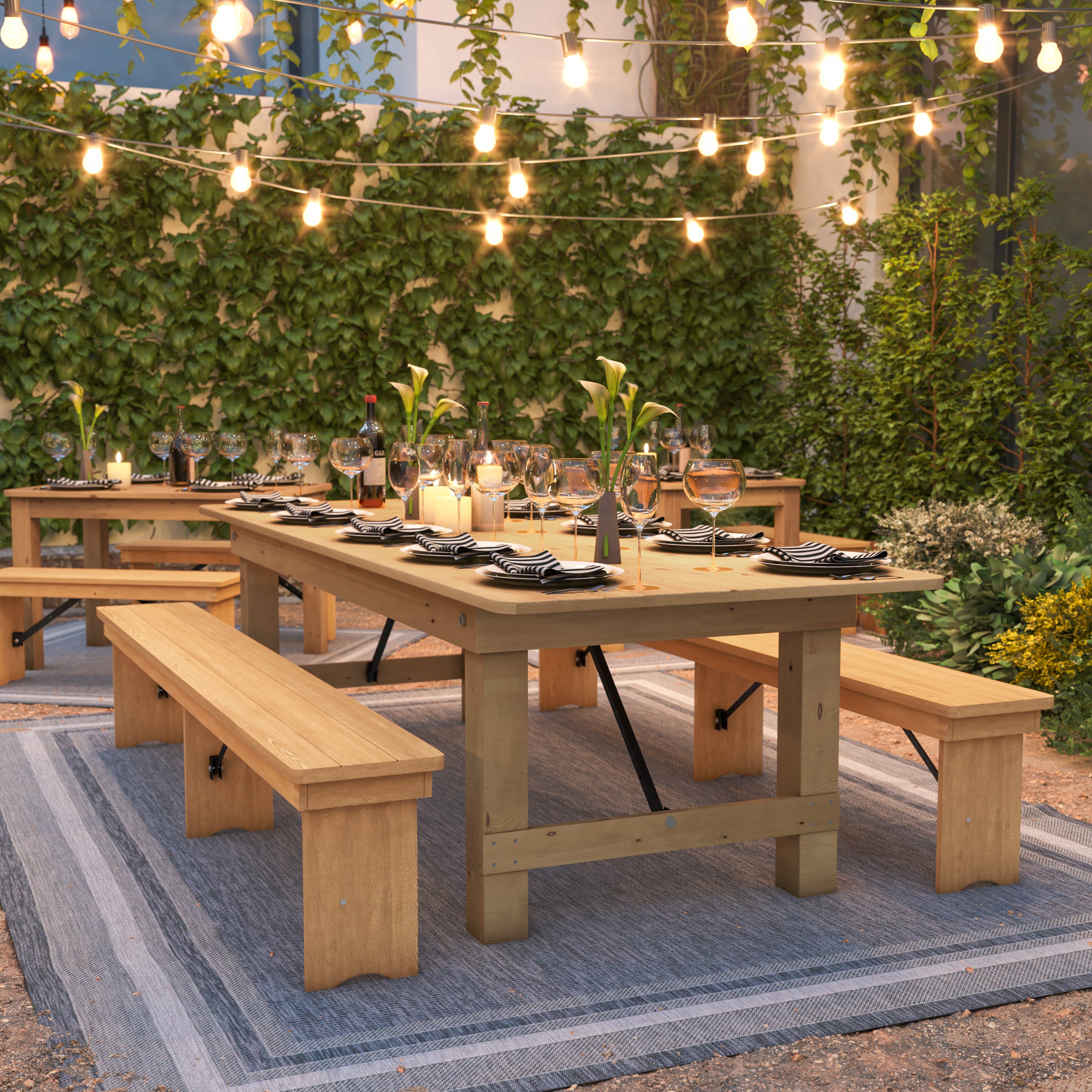 HERCULES 9' x 40" Rectangular Antique Rustic Light Natural Solid Pine Folding Farm Table