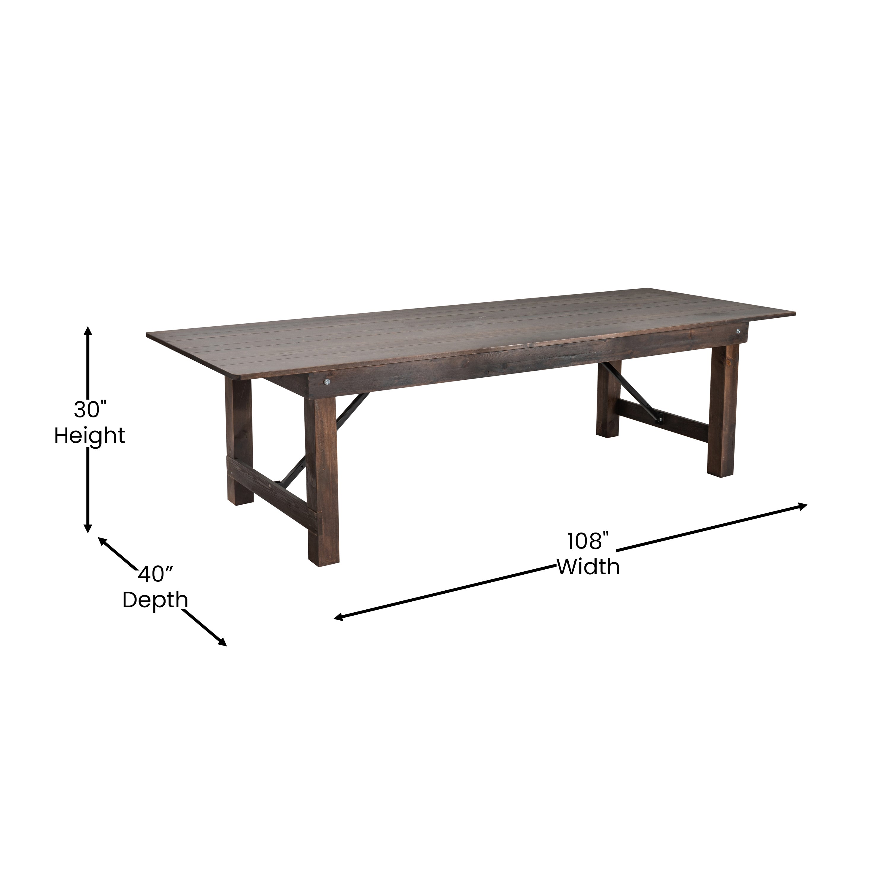 HERCULES 9' x 40" Rectangular Antique Rustic Mahogany Solid Pine Folding Farm Table