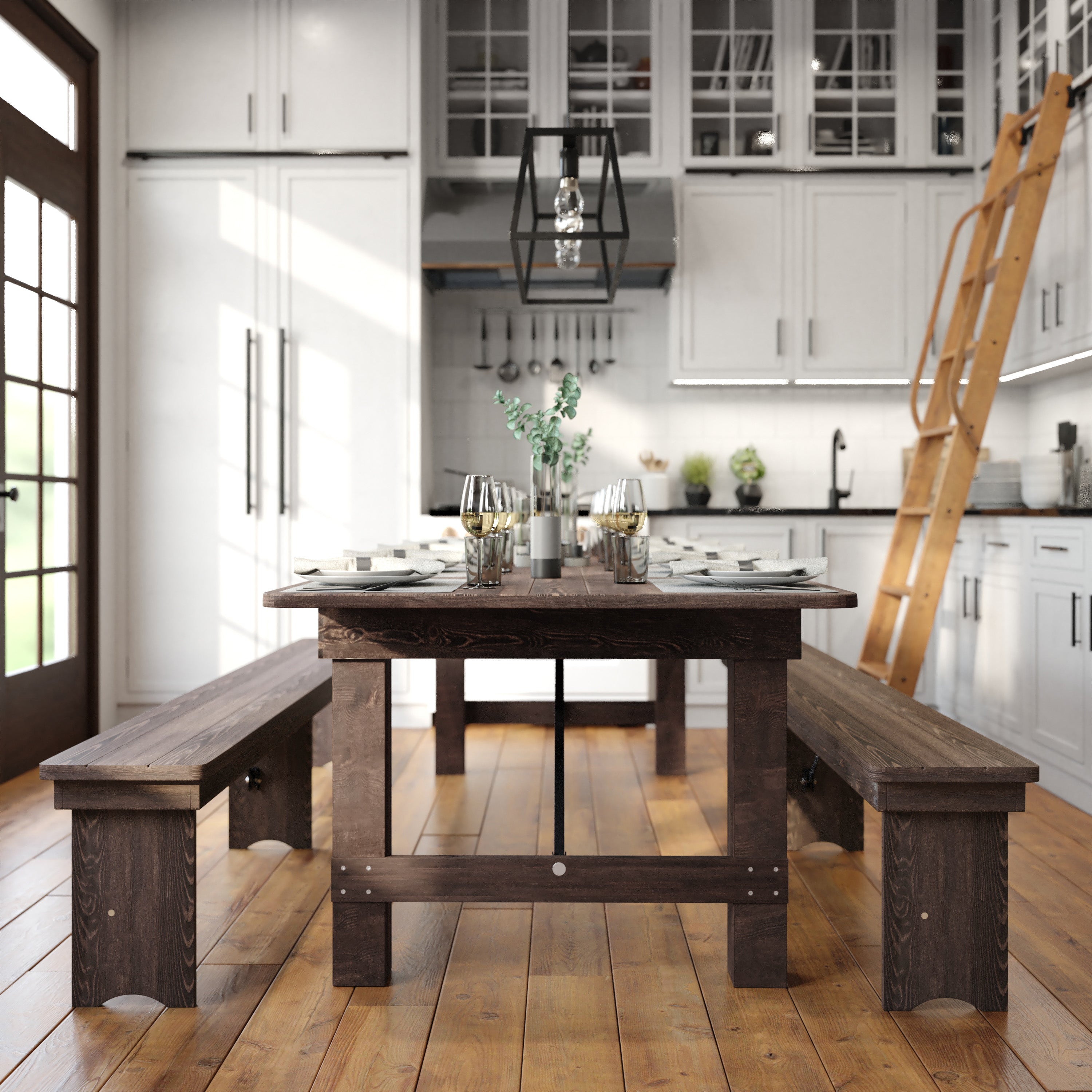 HERCULES 9' x 40" Rectangular Antique Rustic Mahogany Solid Pine Folding Farm Table