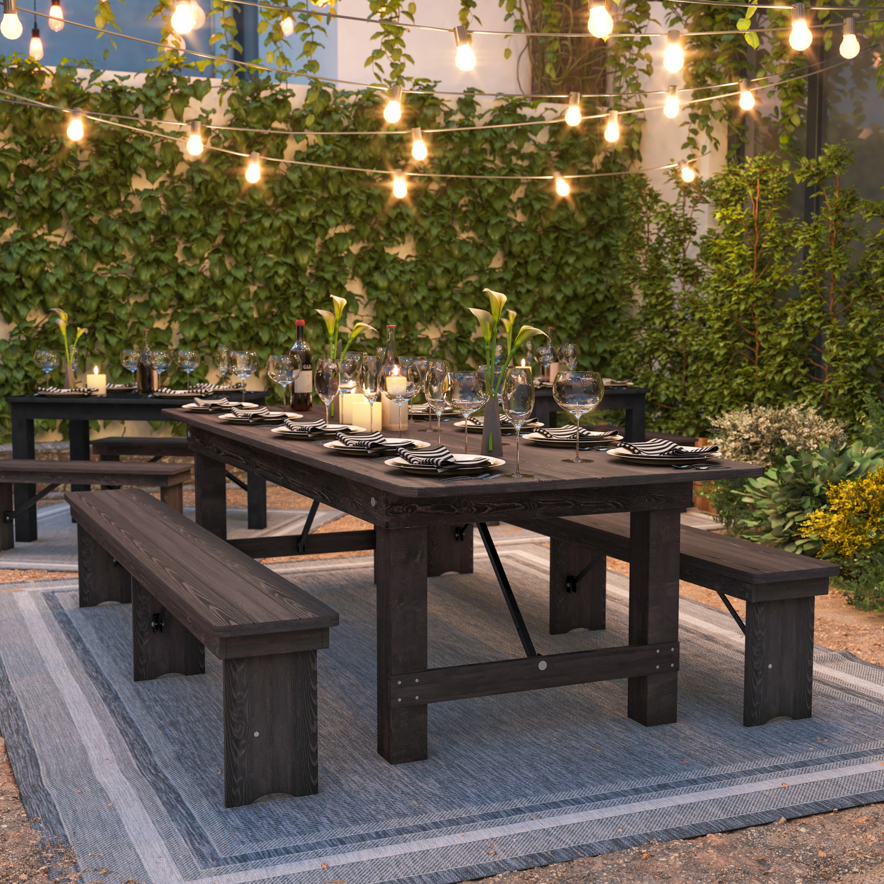 HERCULES 9' x 40" Rectangular Antique Rustic Mahogany Solid Pine Folding Farm Table