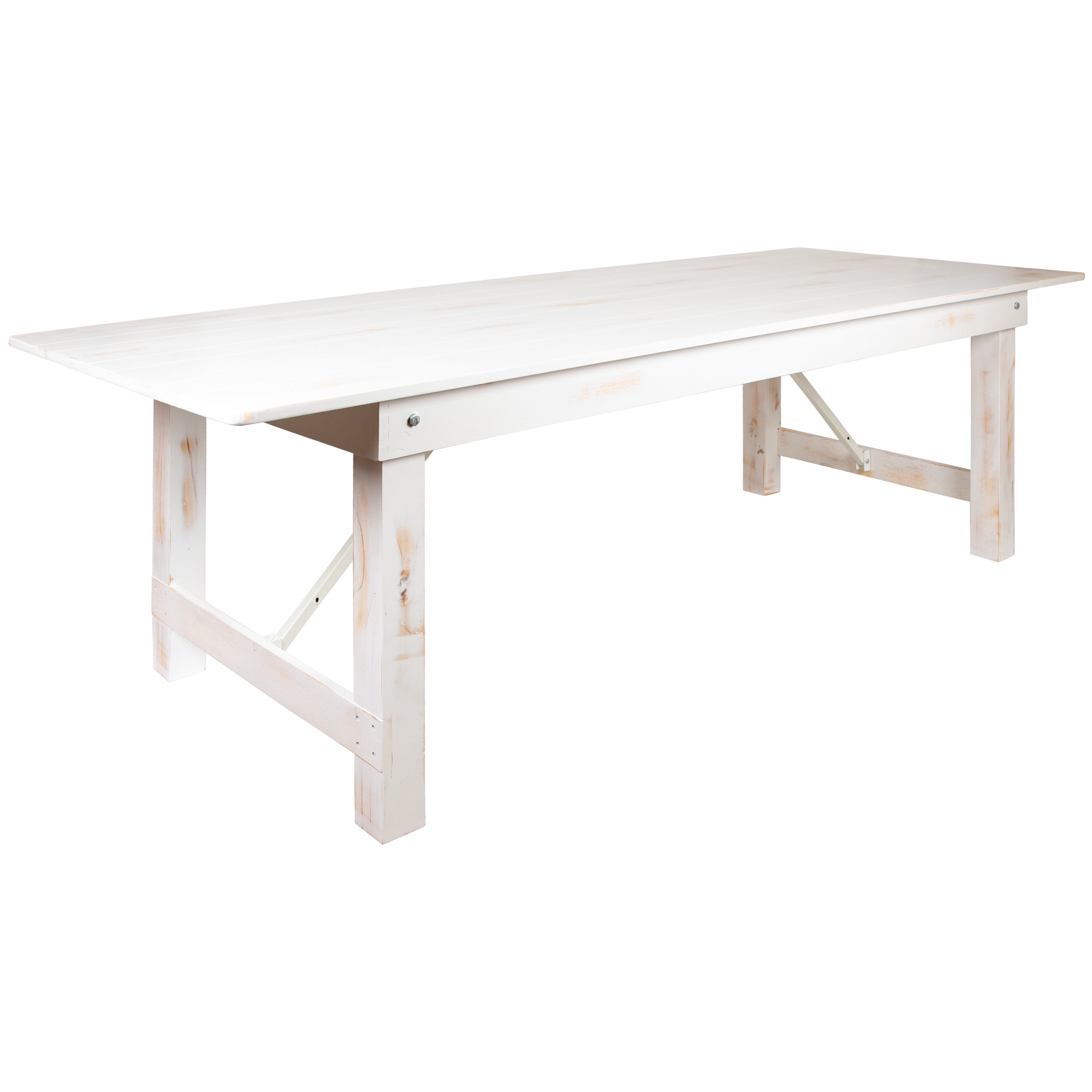 HERCULES Series 9' x 40" Rectangular Antique Rustic White Solid Pine Folding Farm Table