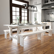 HERCULES Series 9' x 40" Rectangular Antique Rustic White Solid Pine Folding Farm Table