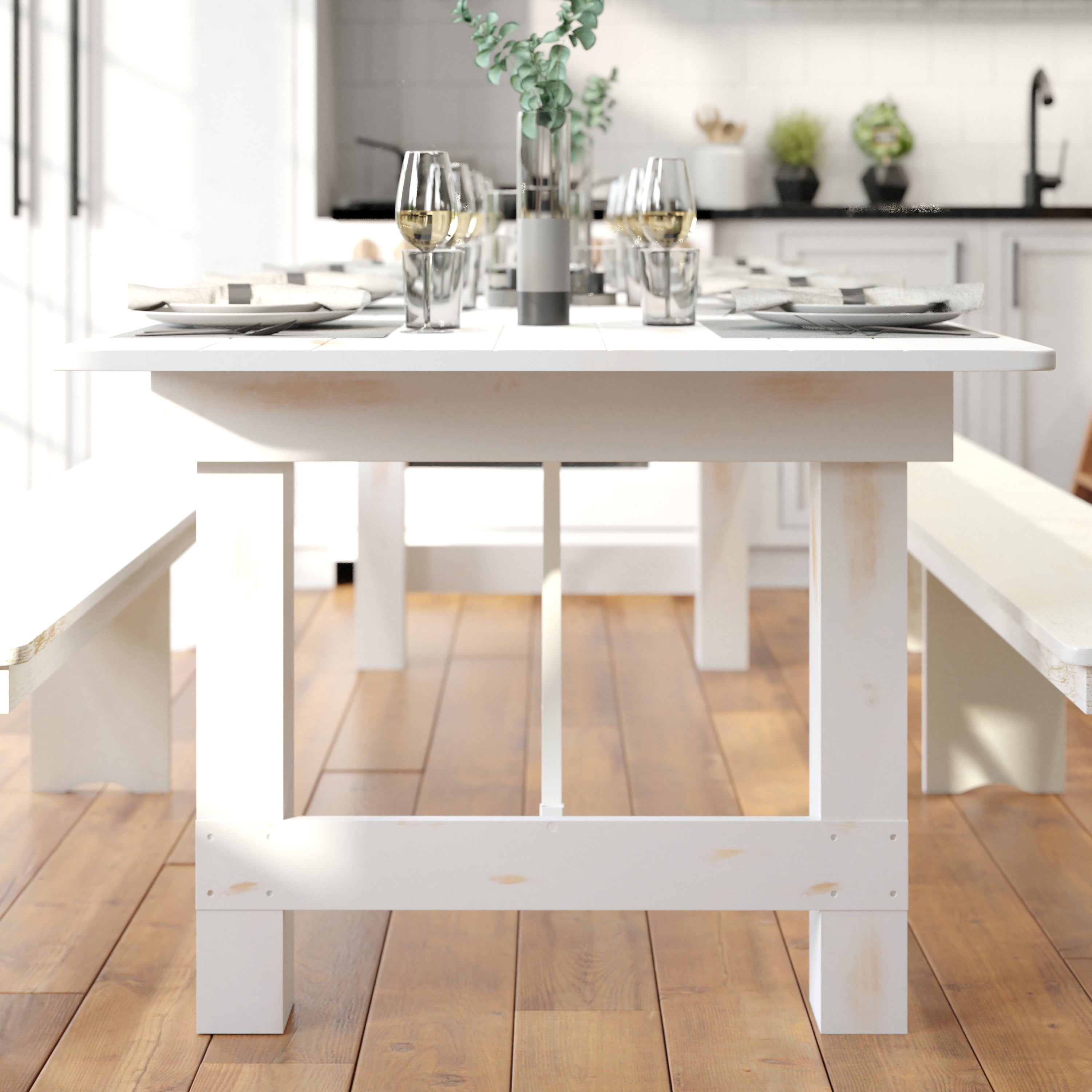 HERCULES Series 9' x 40" Rectangular Antique Rustic White Solid Pine Folding Farm Table