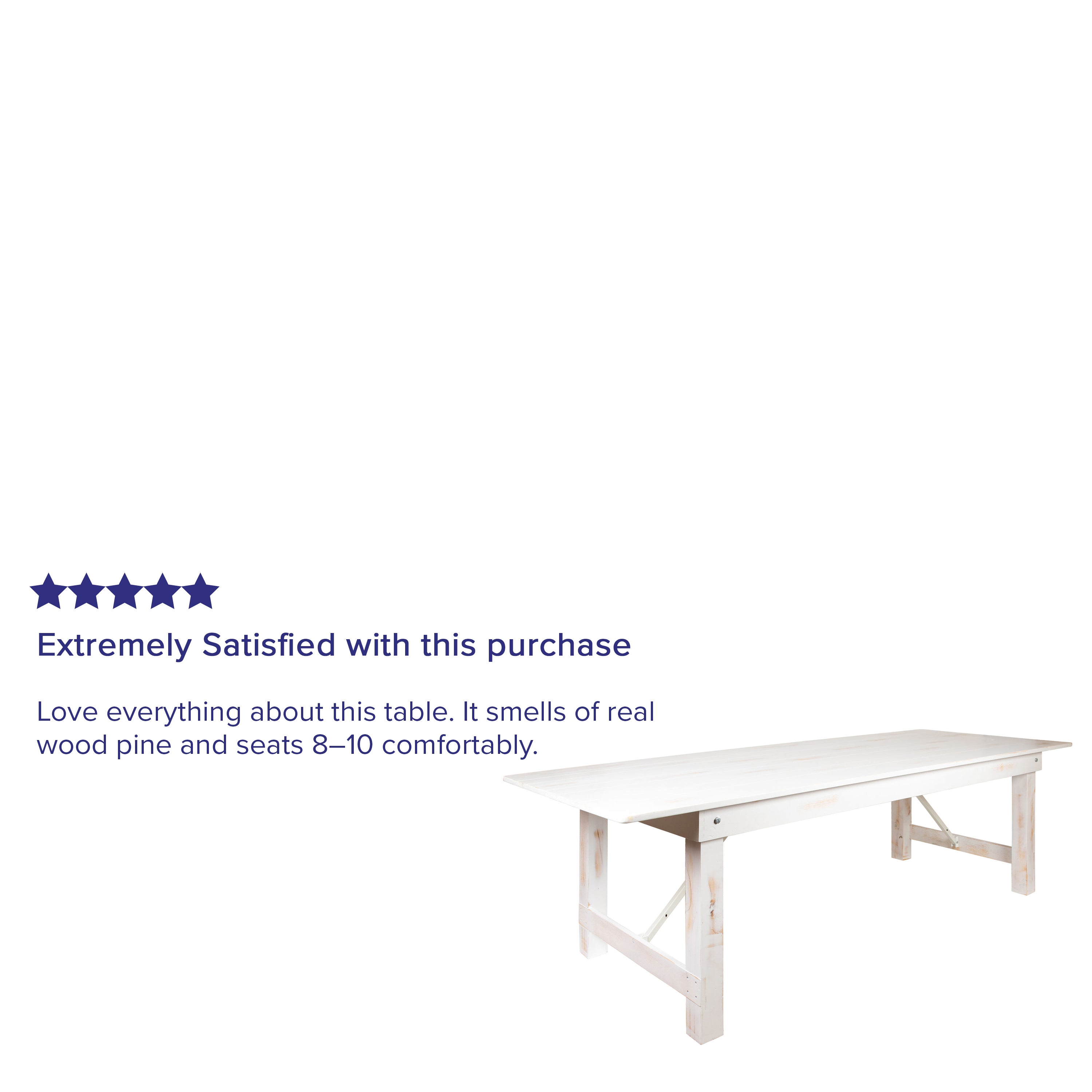HERCULES Series 9' x 40" Rectangular Antique Rustic White Solid Pine Folding Farm Table