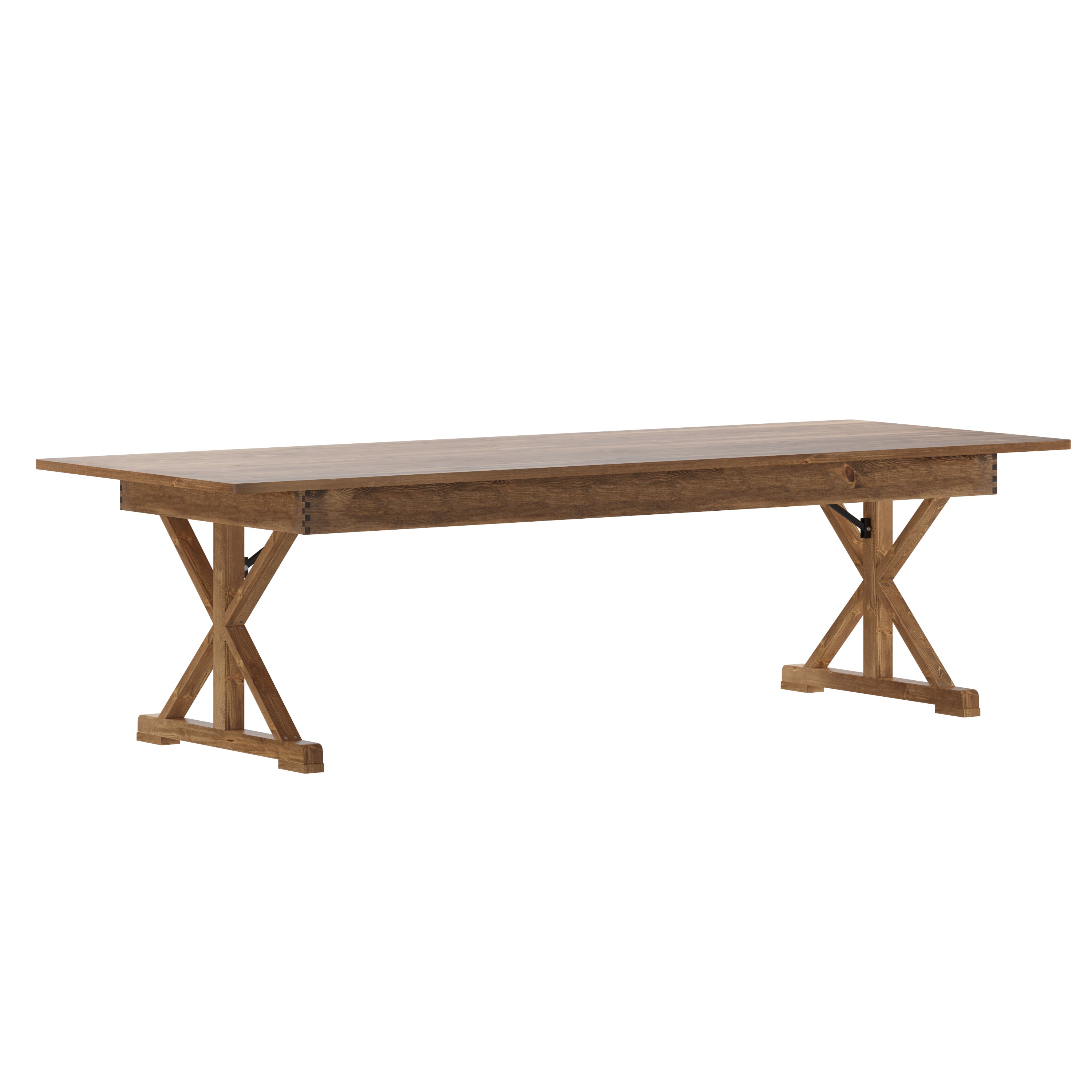HERCULES 9' x 40" Rectangular Antique Rustic Solid Pine Folding Farm Table with X Legs