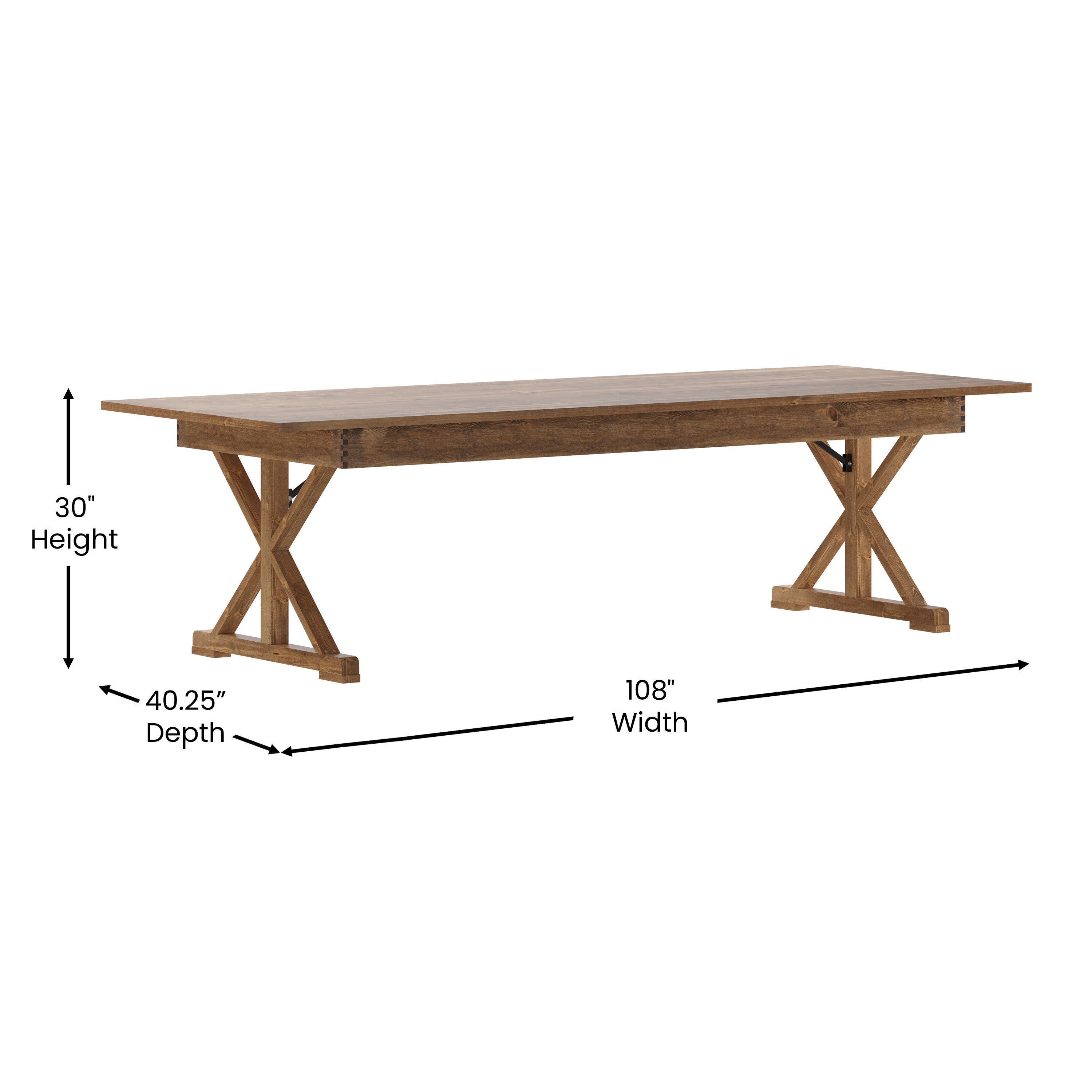 HERCULES 9' x 40" Rectangular Antique Rustic Solid Pine Folding Farm Table with X Legs