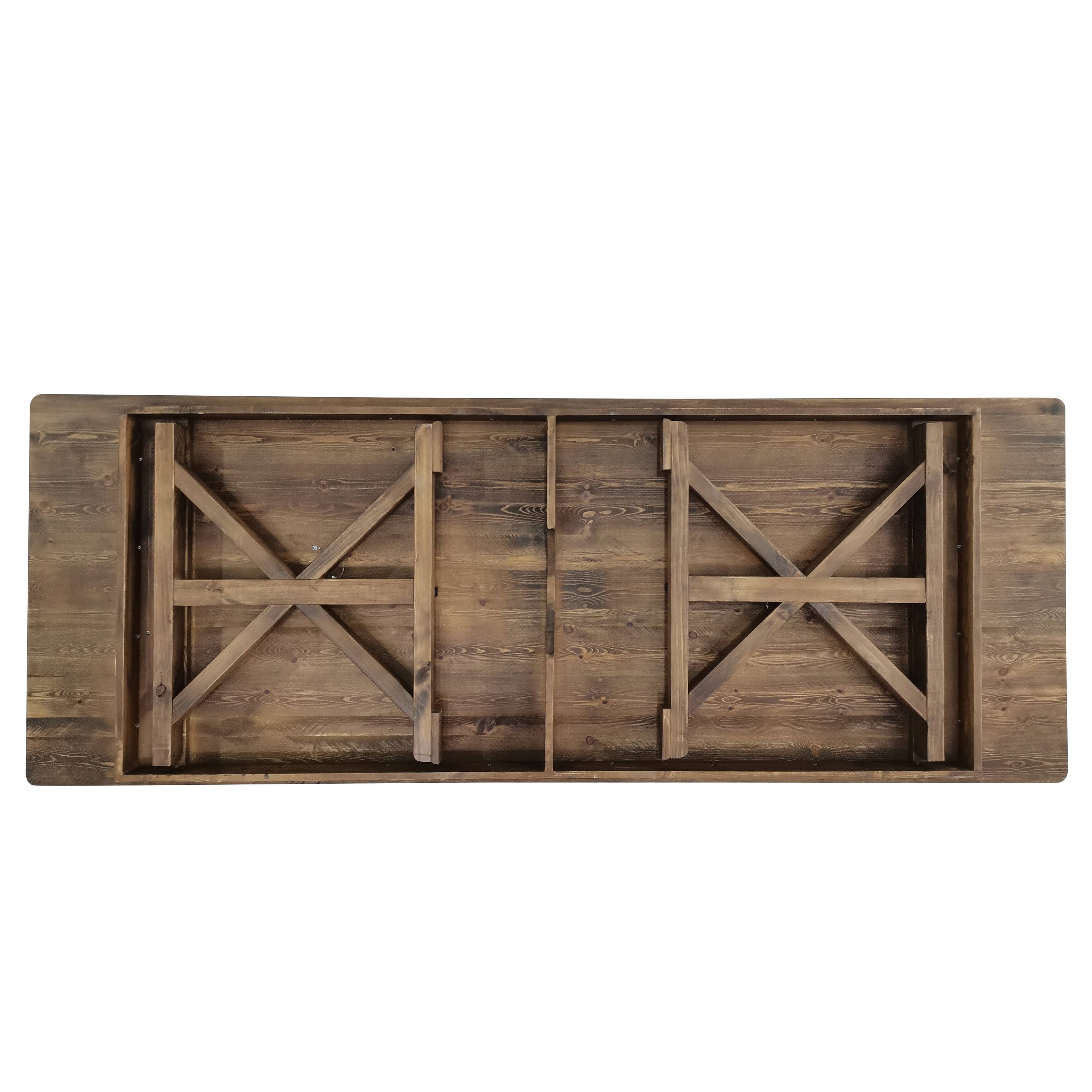 HERCULES 9' x 40" Rectangular Antique Rustic Solid Pine Folding Farm Table with X Legs