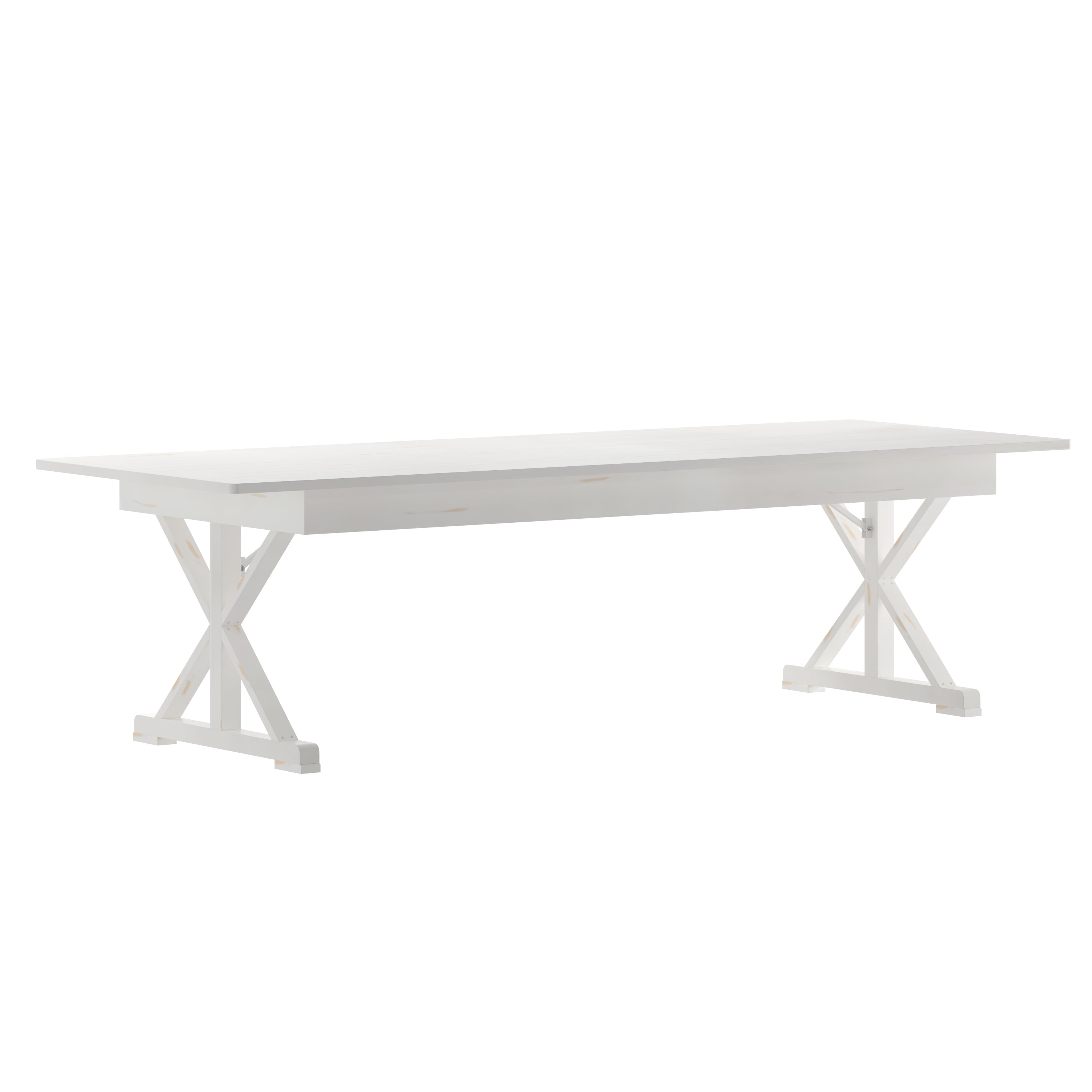 HERCULES 9' x 40" Rectangular Antique Rustic White Solid Pine Folding Farm Table with X Legs