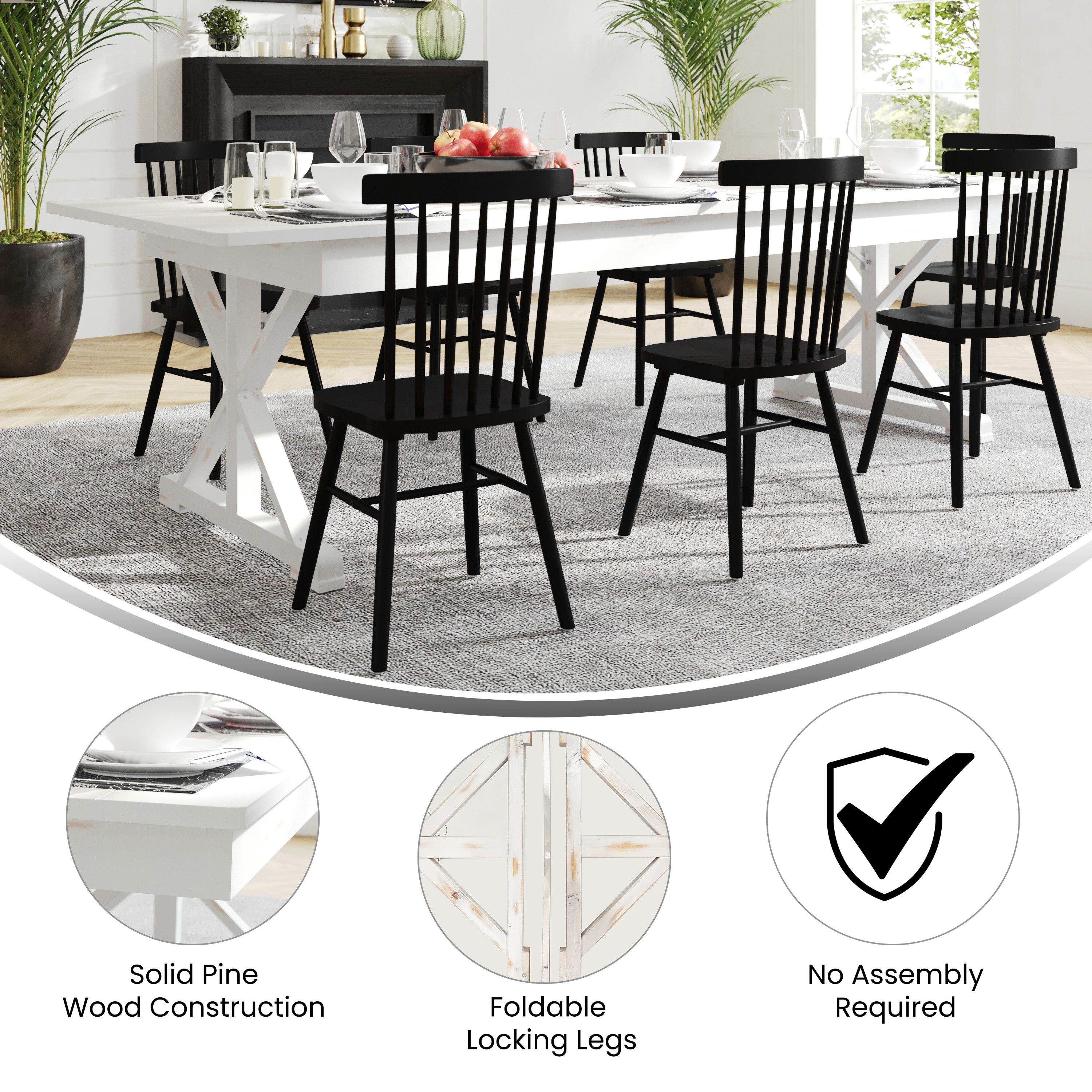 HERCULES 9' x 40" Rectangular Antique Rustic White Solid Pine Folding Farm Table with X Legs