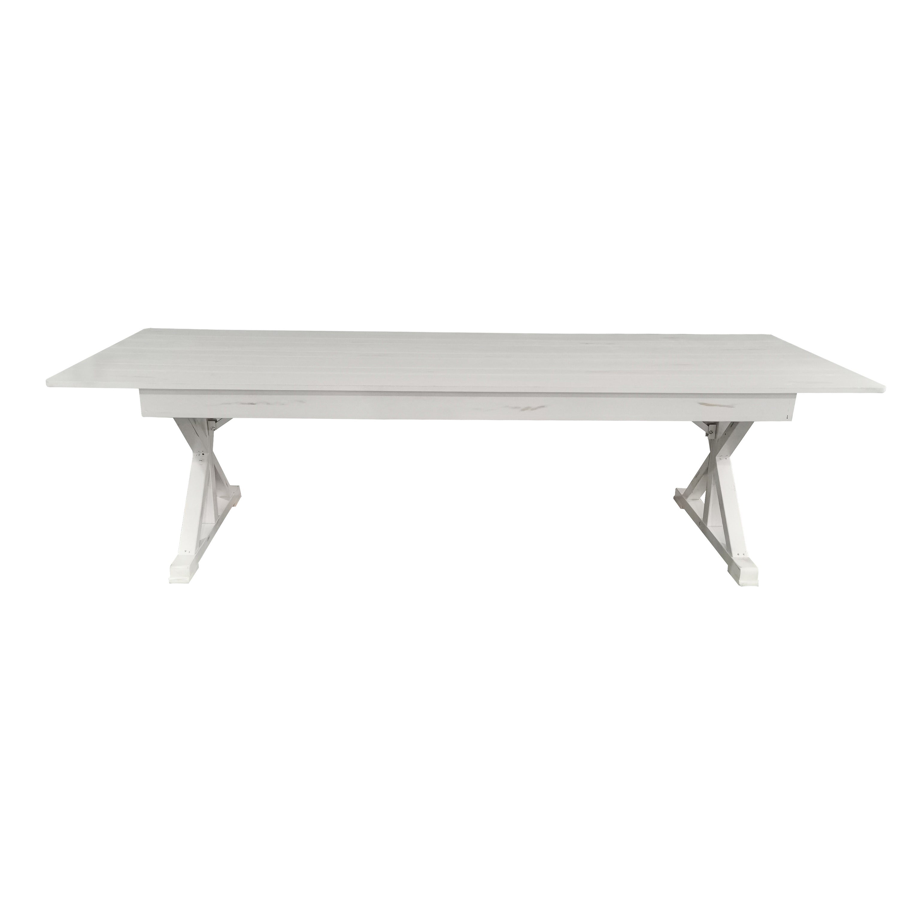 HERCULES 9' x 40" Rectangular Antique Rustic White Solid Pine Folding Farm Table with X Legs