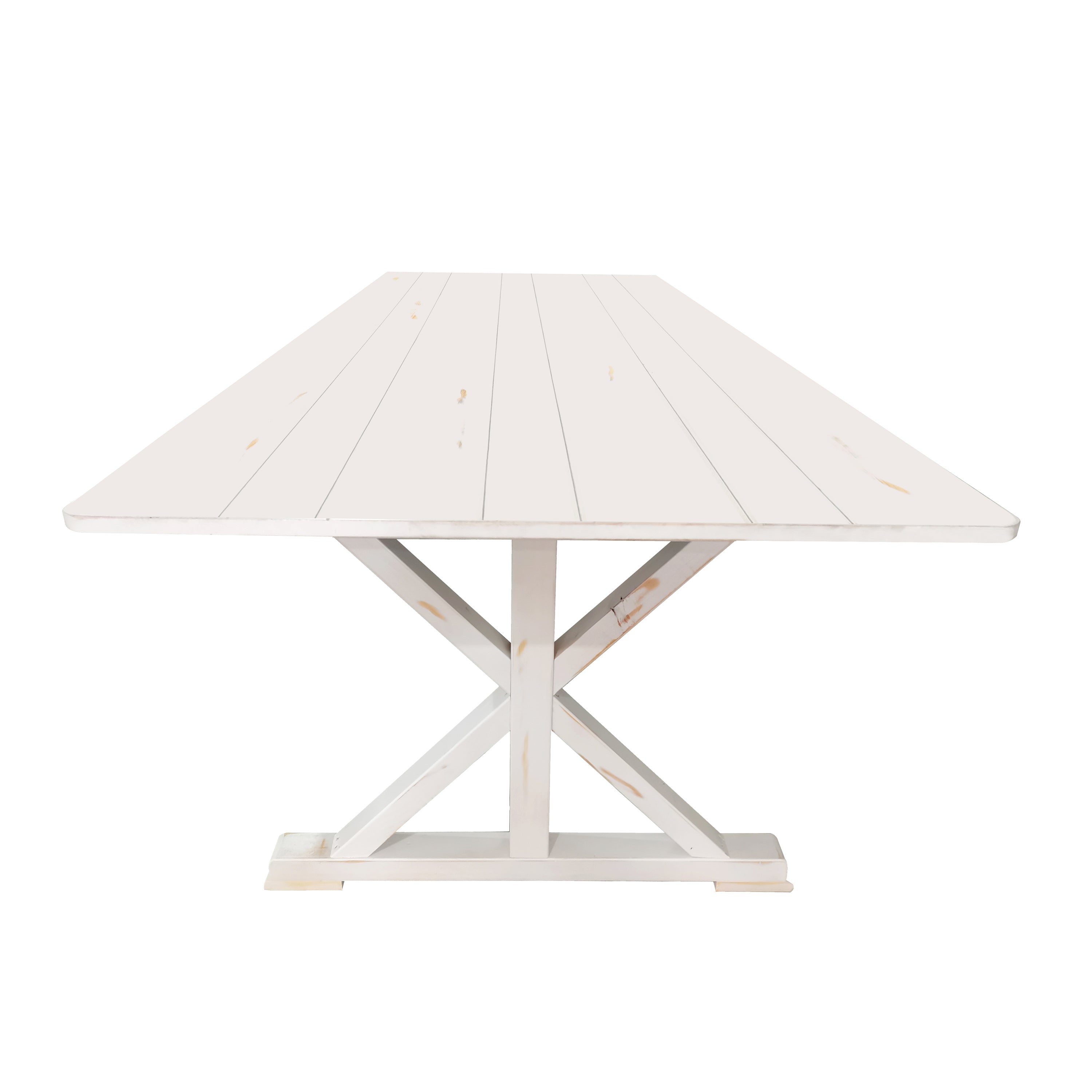 HERCULES 9' x 40" Rectangular Antique Rustic White Solid Pine Folding Farm Table with X Legs