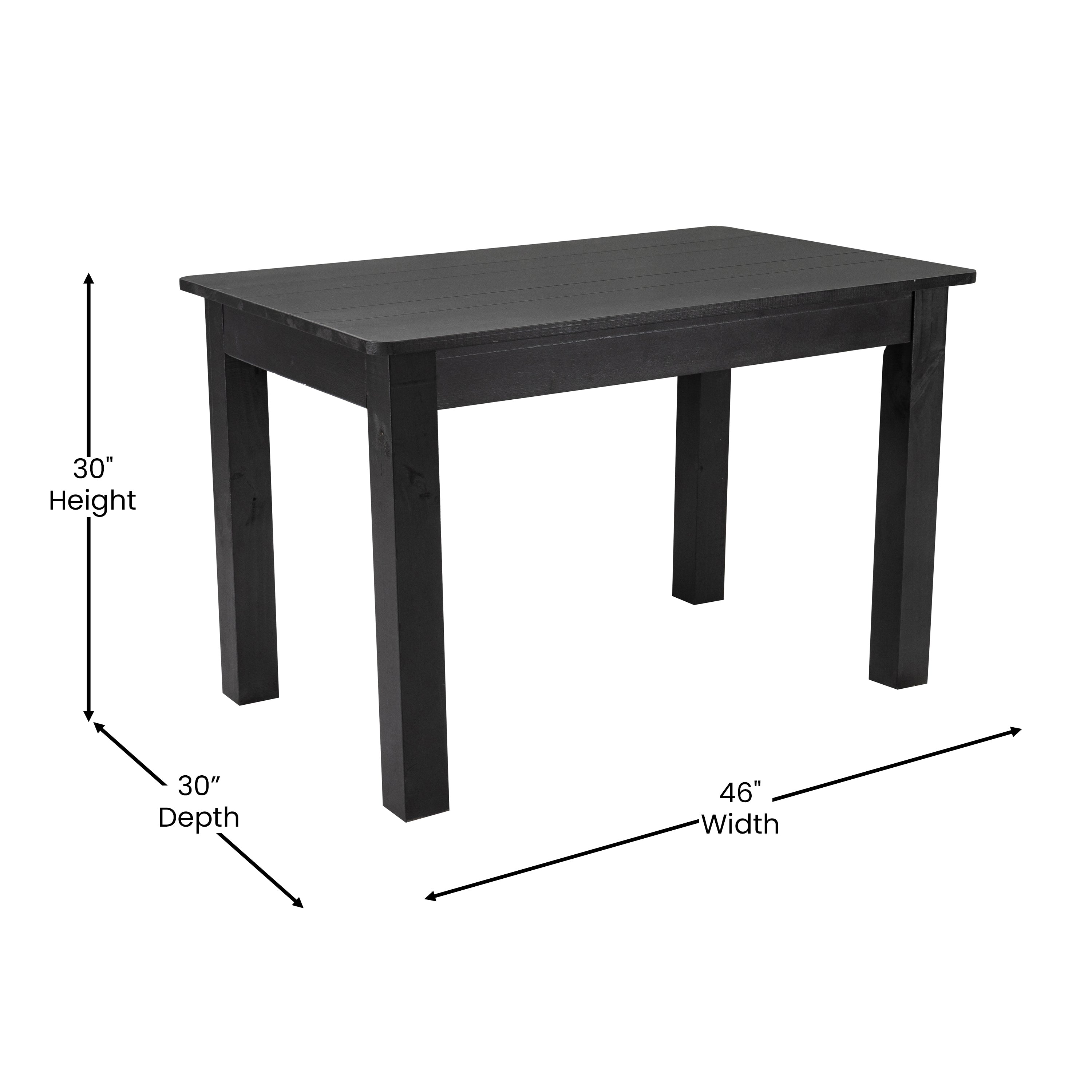 HERCULES 46" x 30" Rectangular Black Wash Solid Pine Farm Dining Table