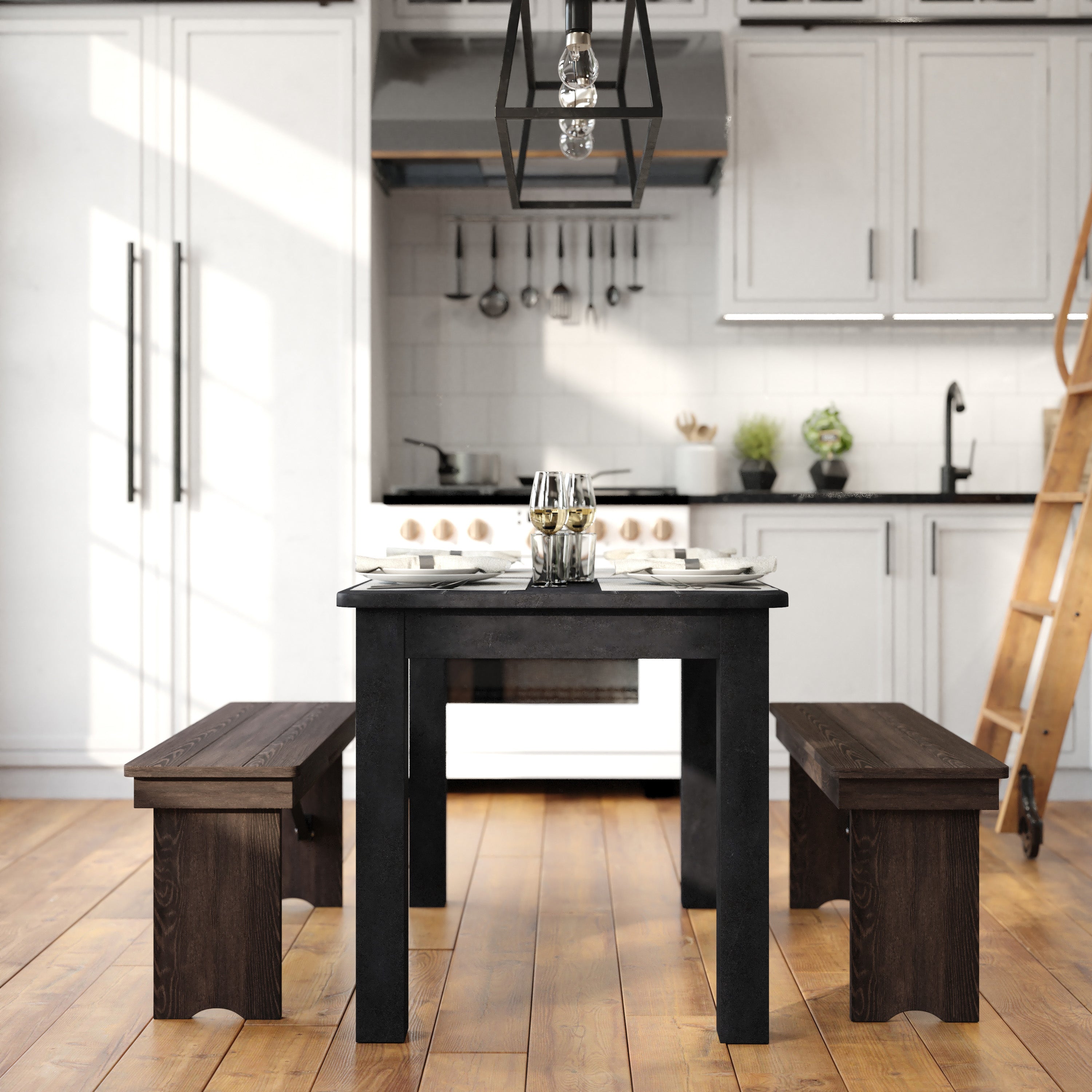 HERCULES 46" x 30" Rectangular Black Wash Solid Pine Farm Dining Table