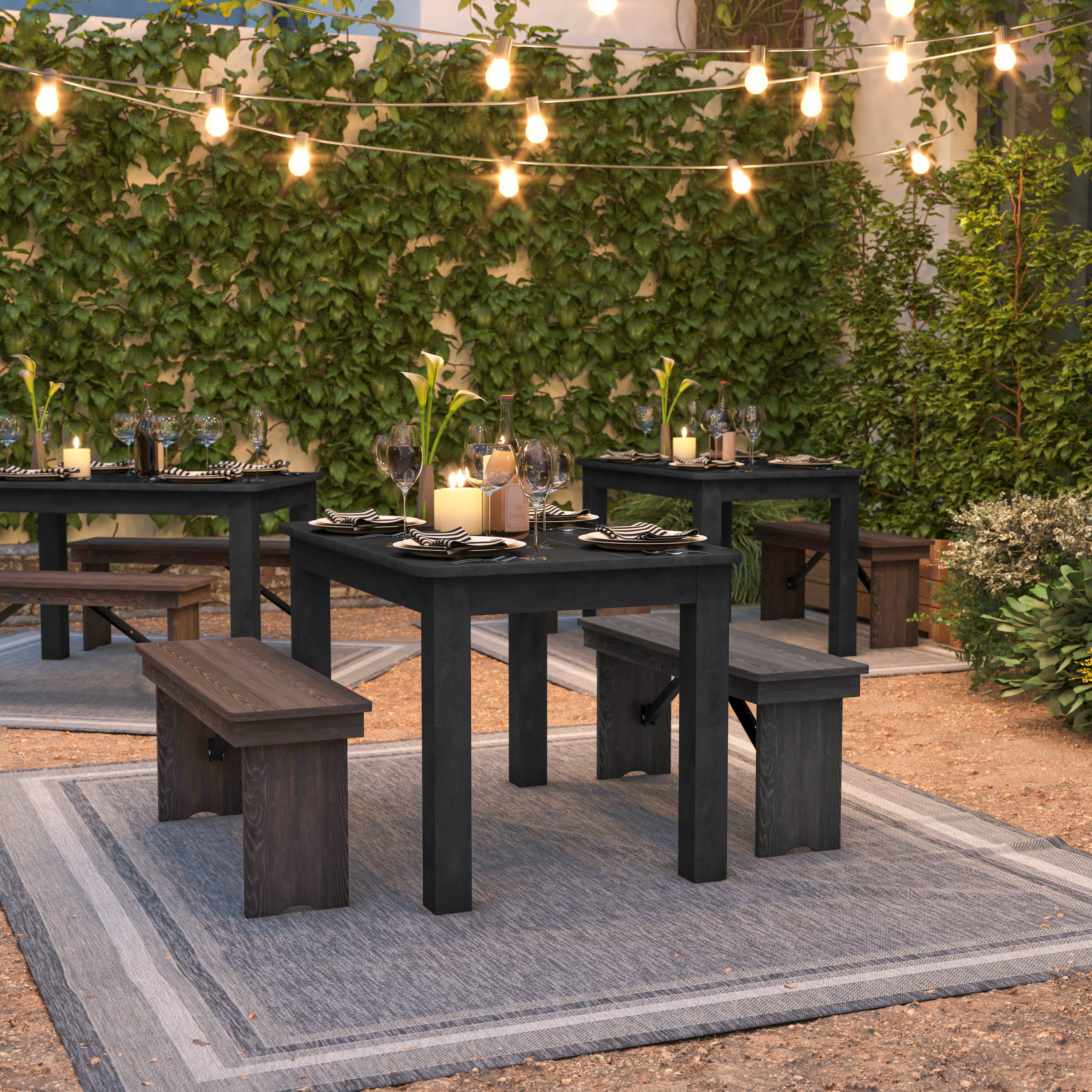 HERCULES 46" x 30" Rectangular Black Wash Solid Pine Farm Dining Table