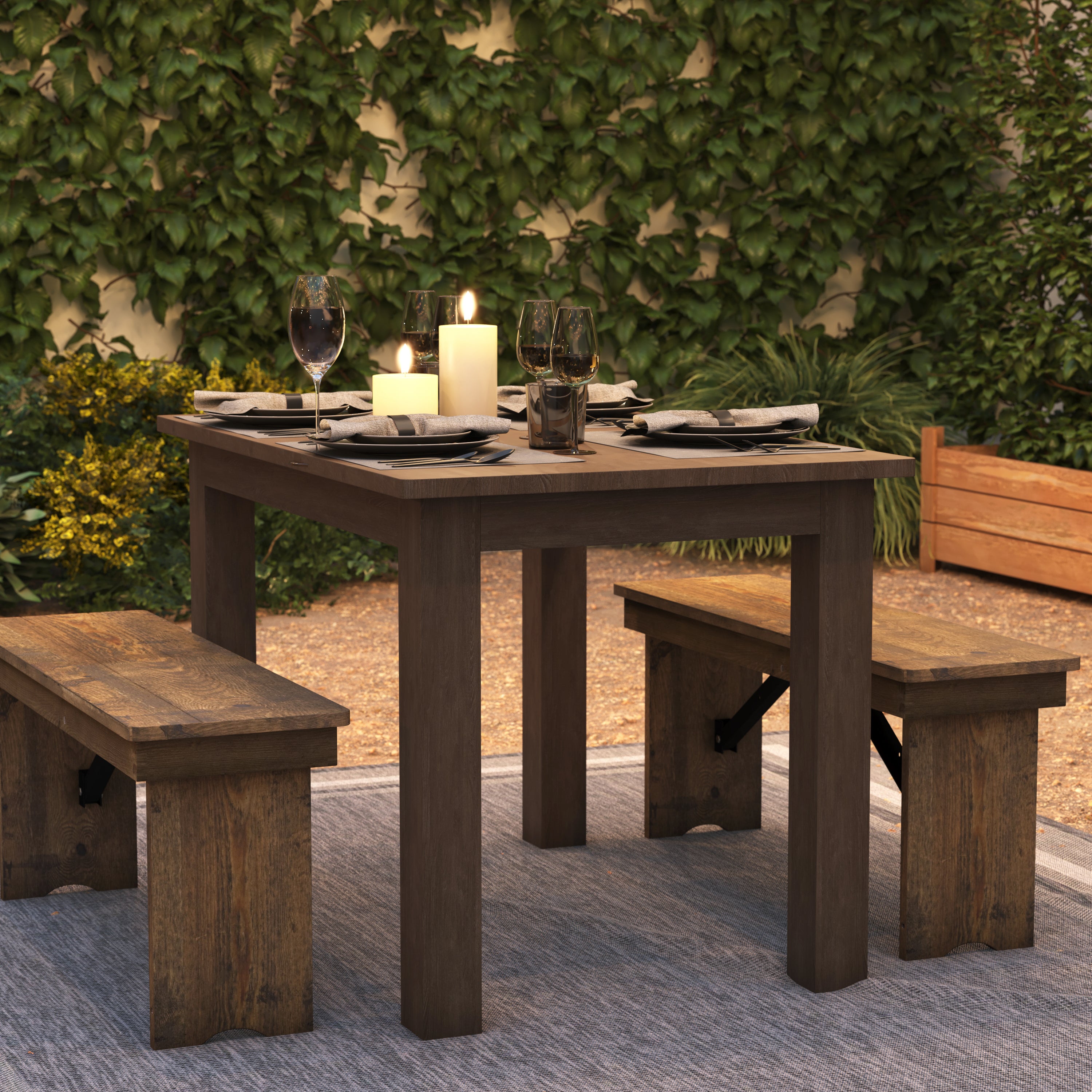 HERCULES 46" x 30" Rectangular Antique Rustic Solid Pine Farm Dining Table