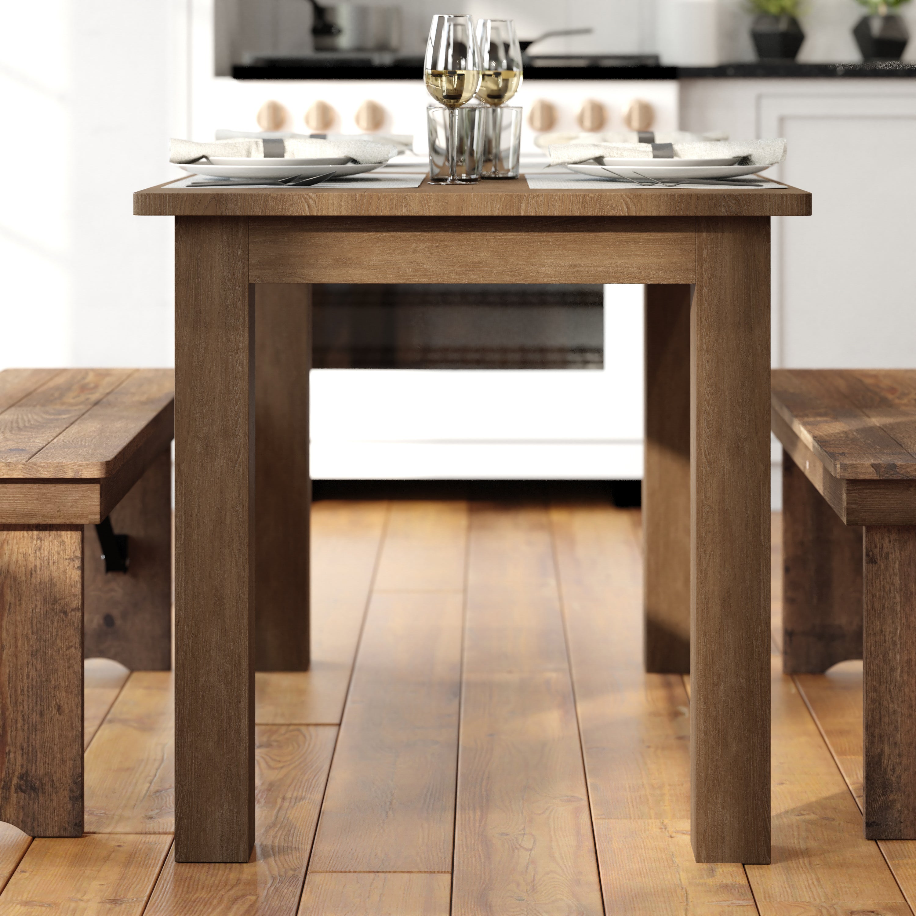 HERCULES 46" x 30" Rectangular Antique Rustic Solid Pine Farm Dining Table