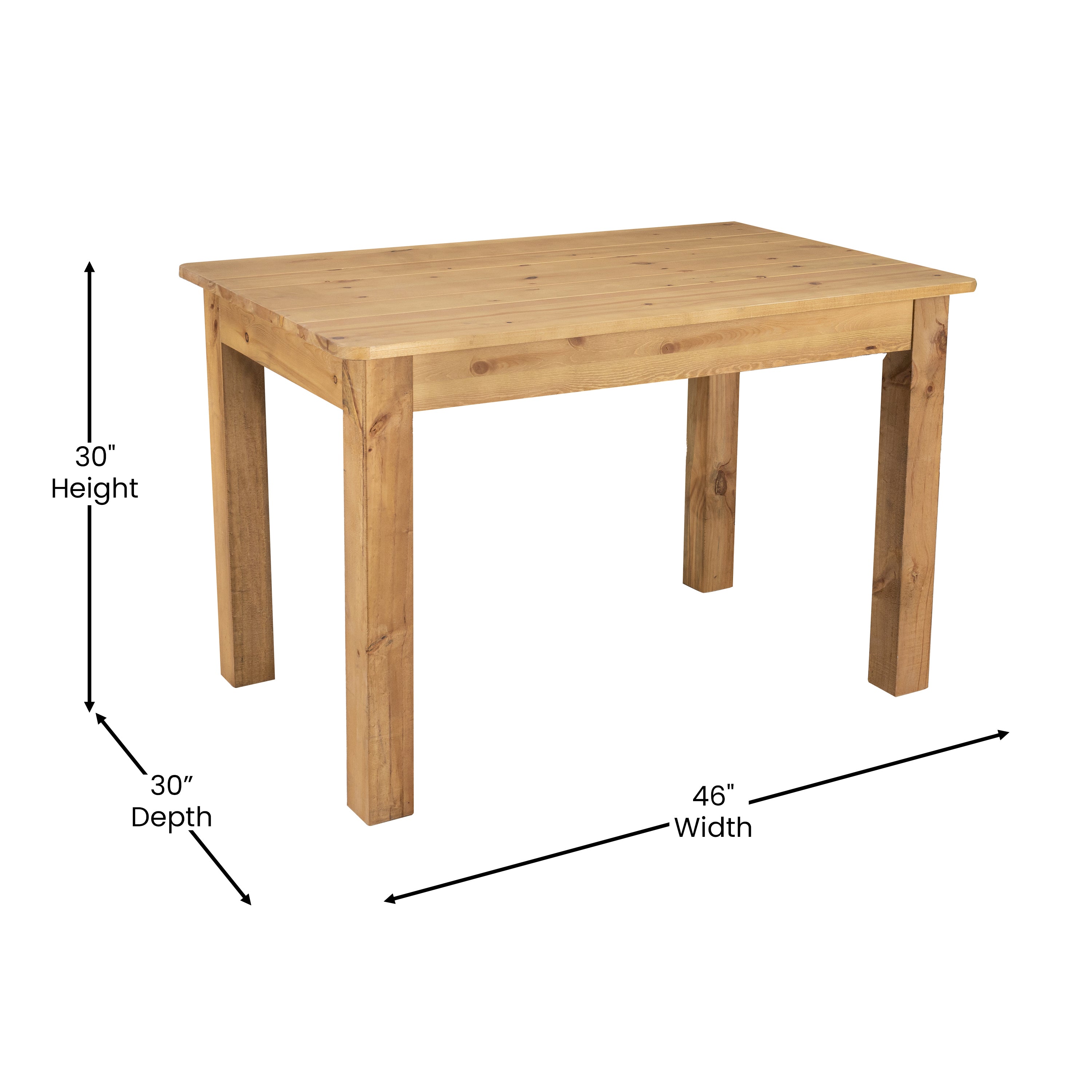 HERCULES 46" x 30" Rectangular Antique Rustic Light Natural Solid Pine Farm Dining Table
