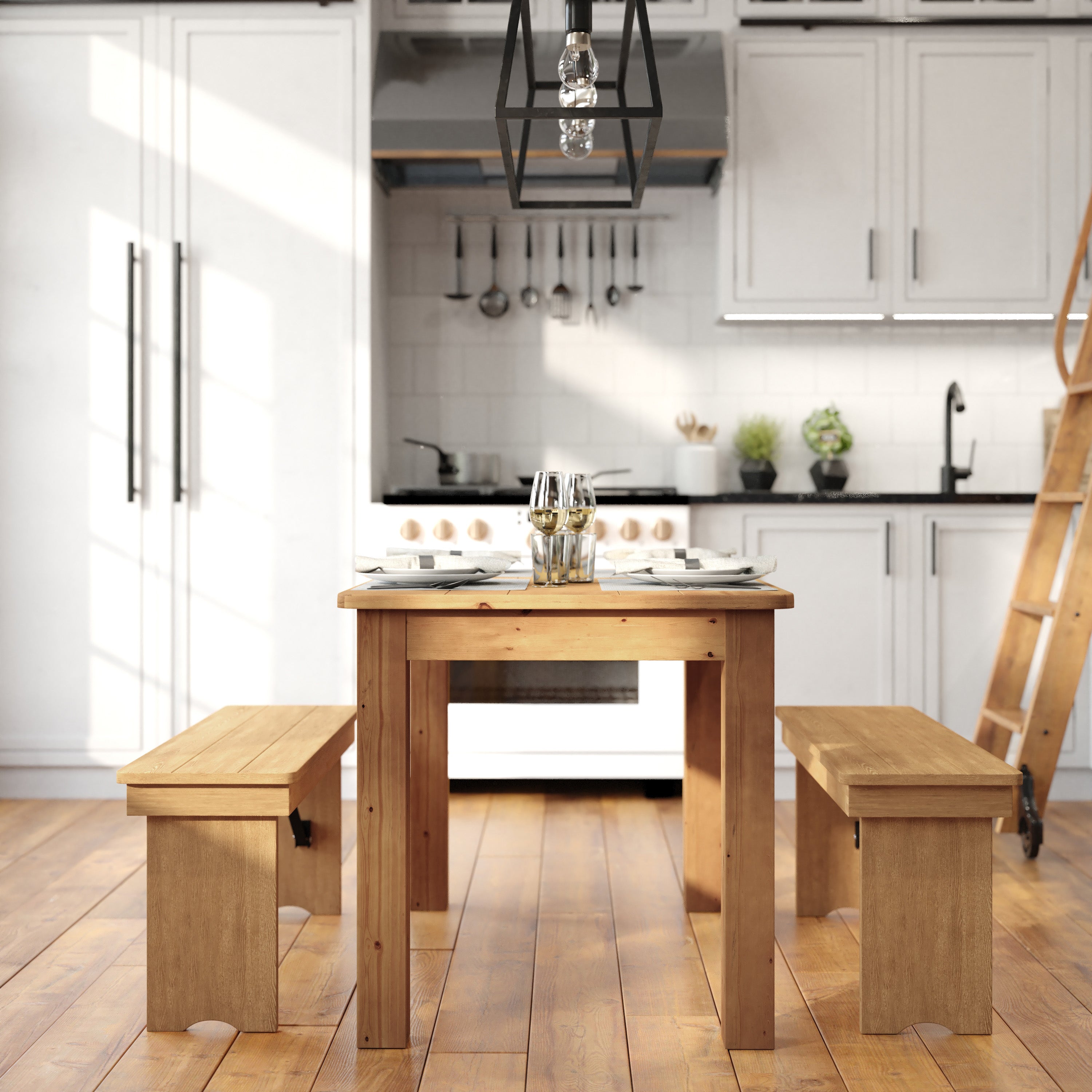 HERCULES 46" x 30" Rectangular Antique Rustic Light Natural Solid Pine Farm Dining Table