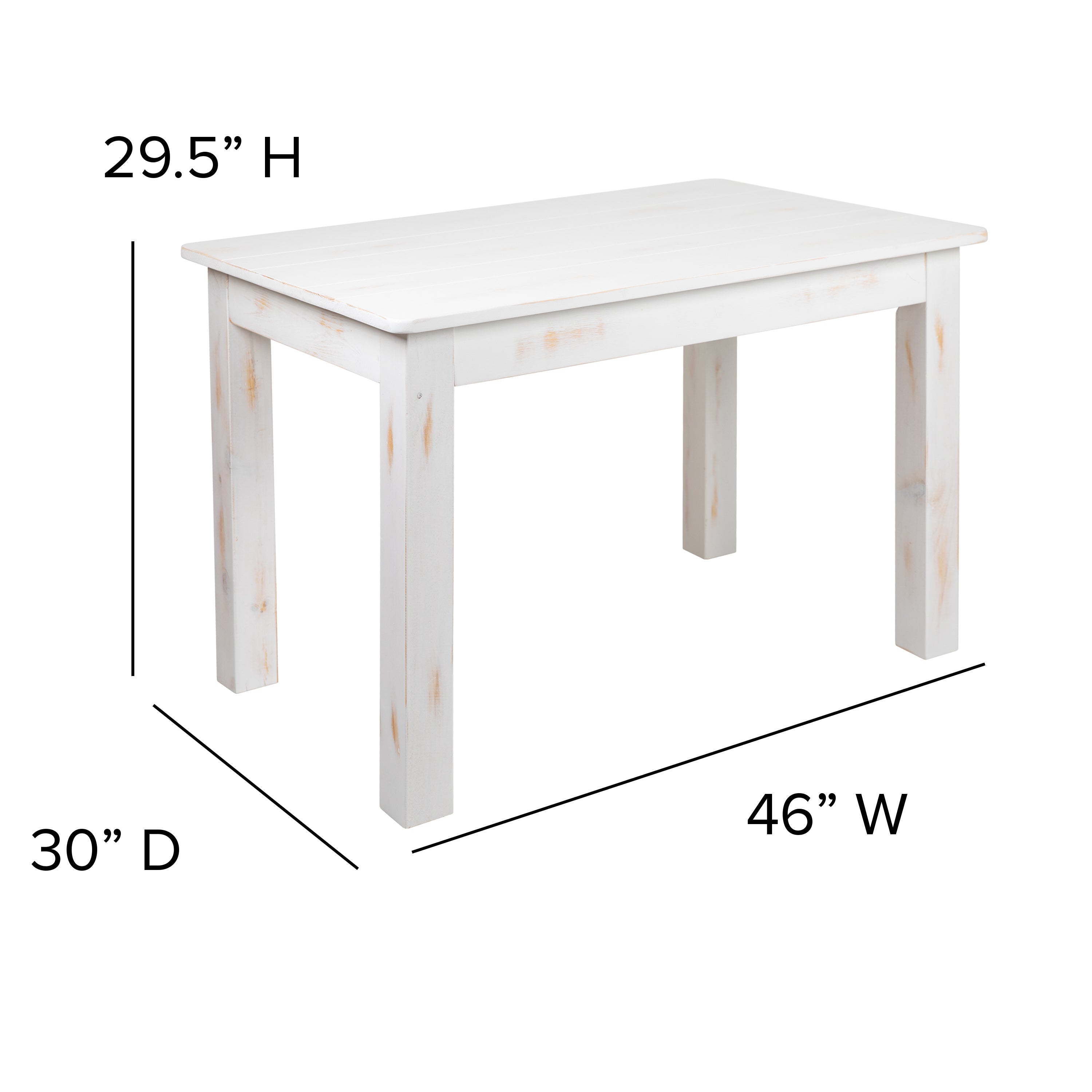 HERCULES Series 46" x 30" Rectangular Antique Rustic White Solid Pine Farm Dining Table