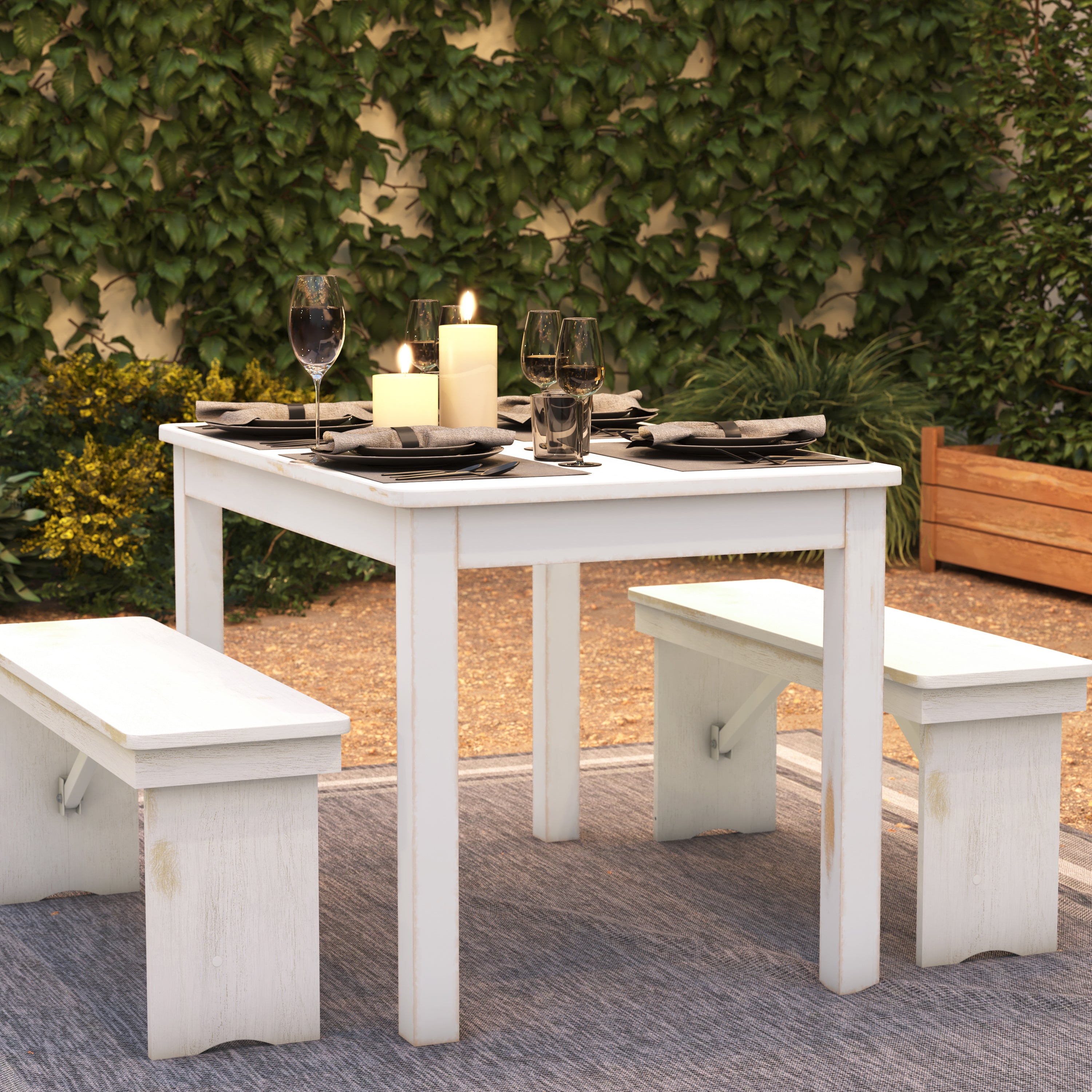 HERCULES Series 46" x 30" Rectangular Antique Rustic White Solid Pine Farm Dining Table