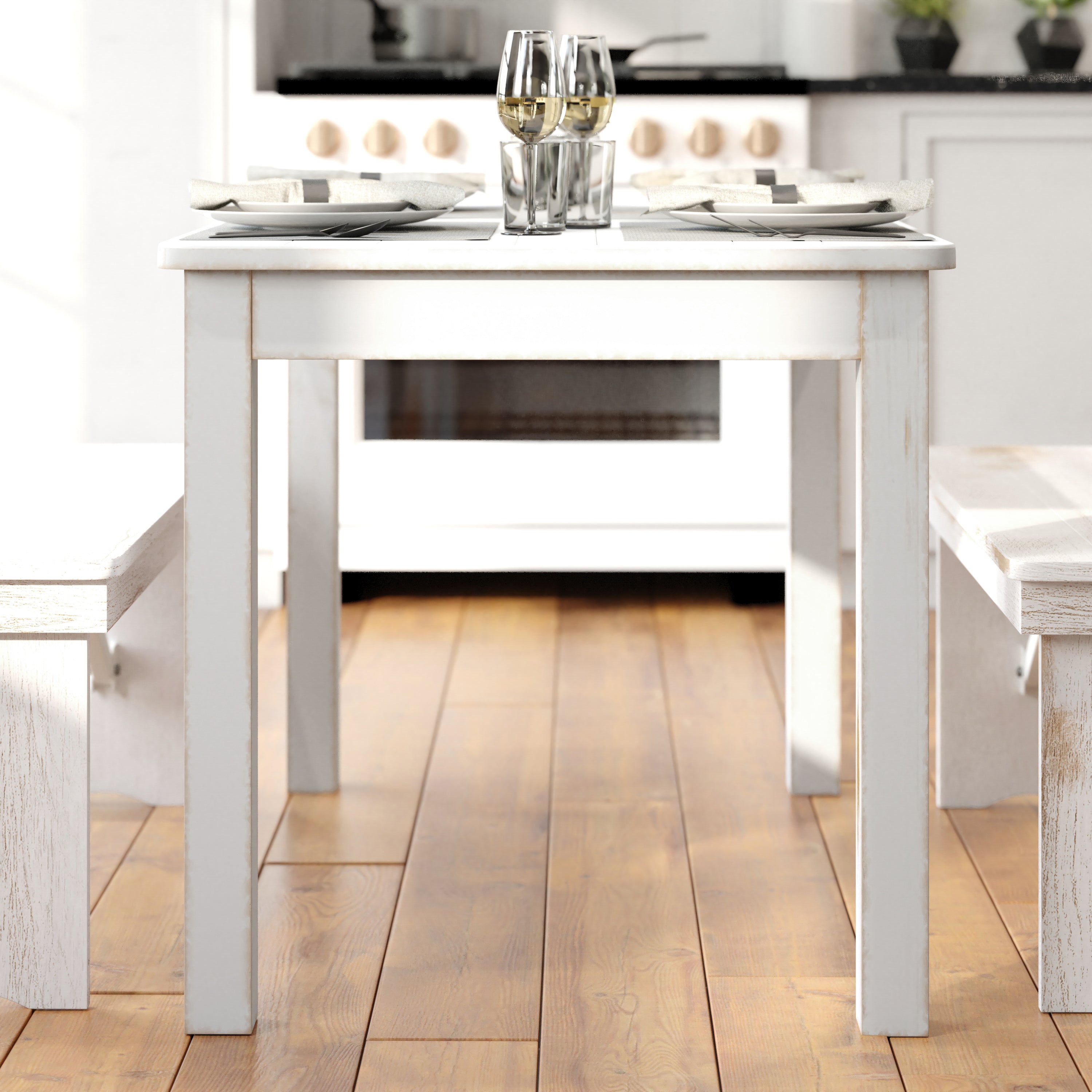 HERCULES Series 46" x 30" Rectangular Antique Rustic White Solid Pine Farm Dining Table