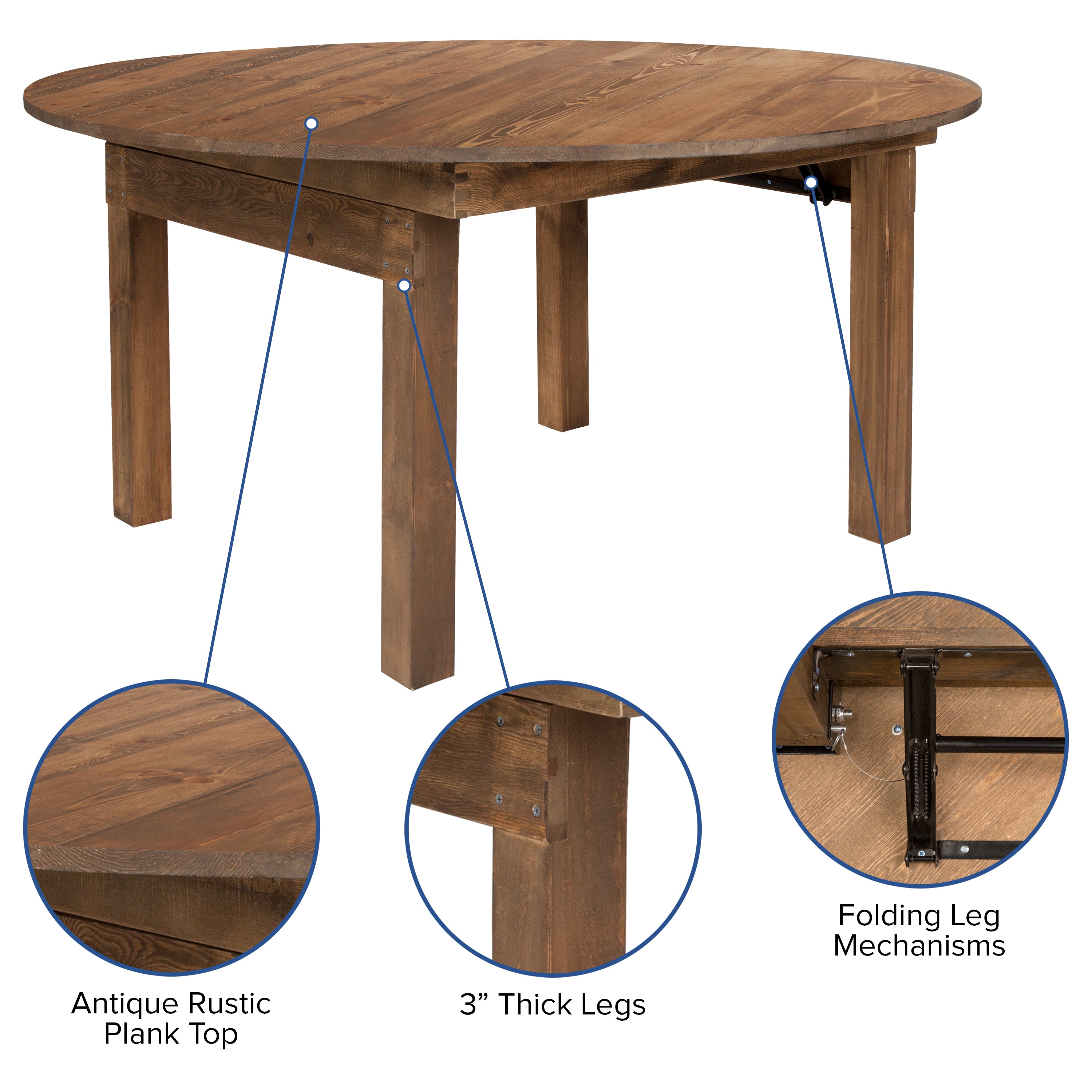 HERCULES Series Round Dining Table | Farm Inspired, Rustic & Antique Pine Dining Room Table