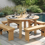 HERCULES 60" Round Light Natural Commercial Farmhouse Folding Table, Antique Rustic Solid Pine Dining Room Table with Foldable Locking Legs
