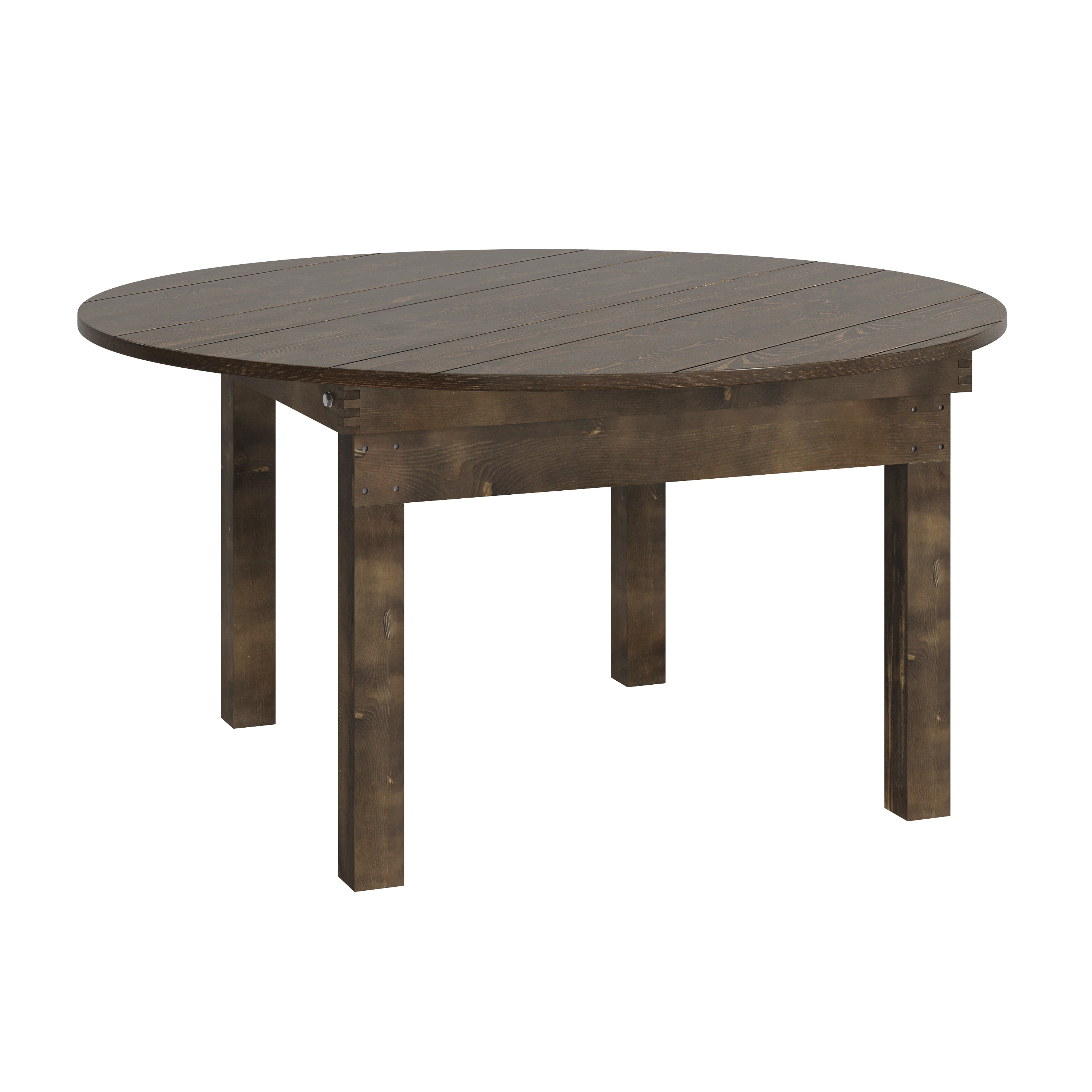 HERCULES 60" Round Mahogany Commercial Farmhouse Folding Table, Antique Rustic Solid Pine Dining Room Table with Foldable Locking Legs