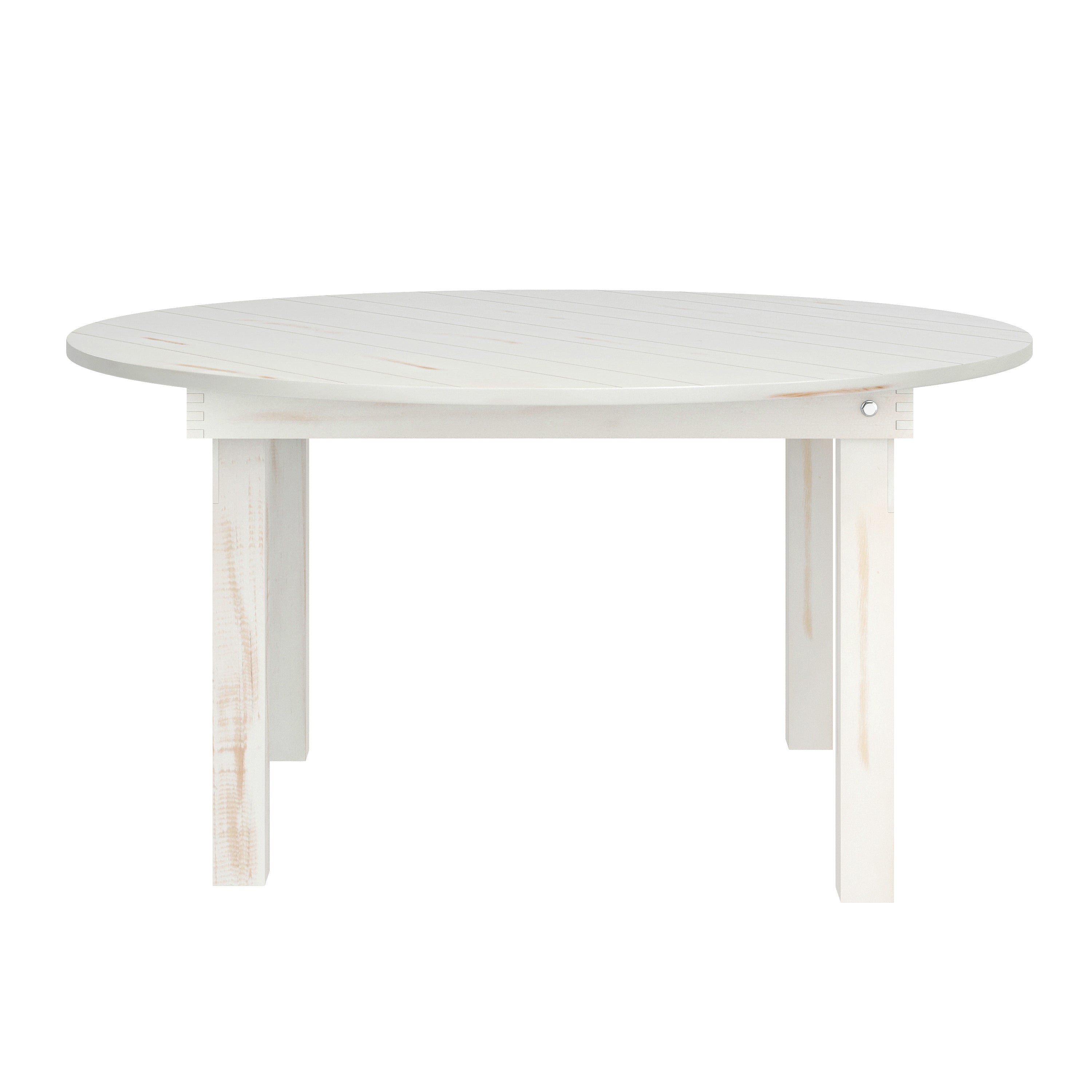 HERCULES 60" Round White Commercial Farmhouse Folding Table, Antique Rustic Solid Pine Dining Room Table with Foldable Locking Legs