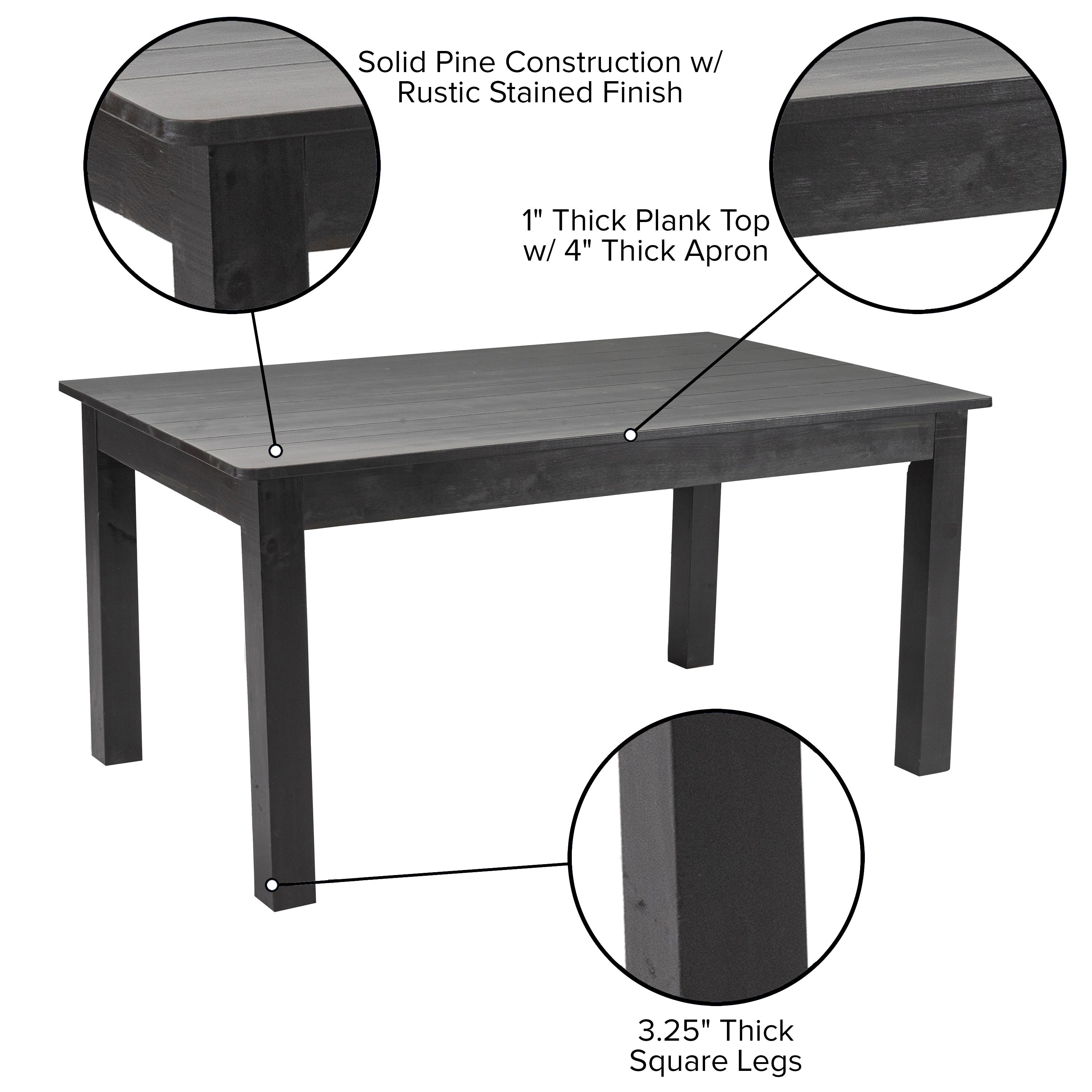 HERCULES 60" x 38" Rectangular Black Wash Solid Pine Farm Dining Table