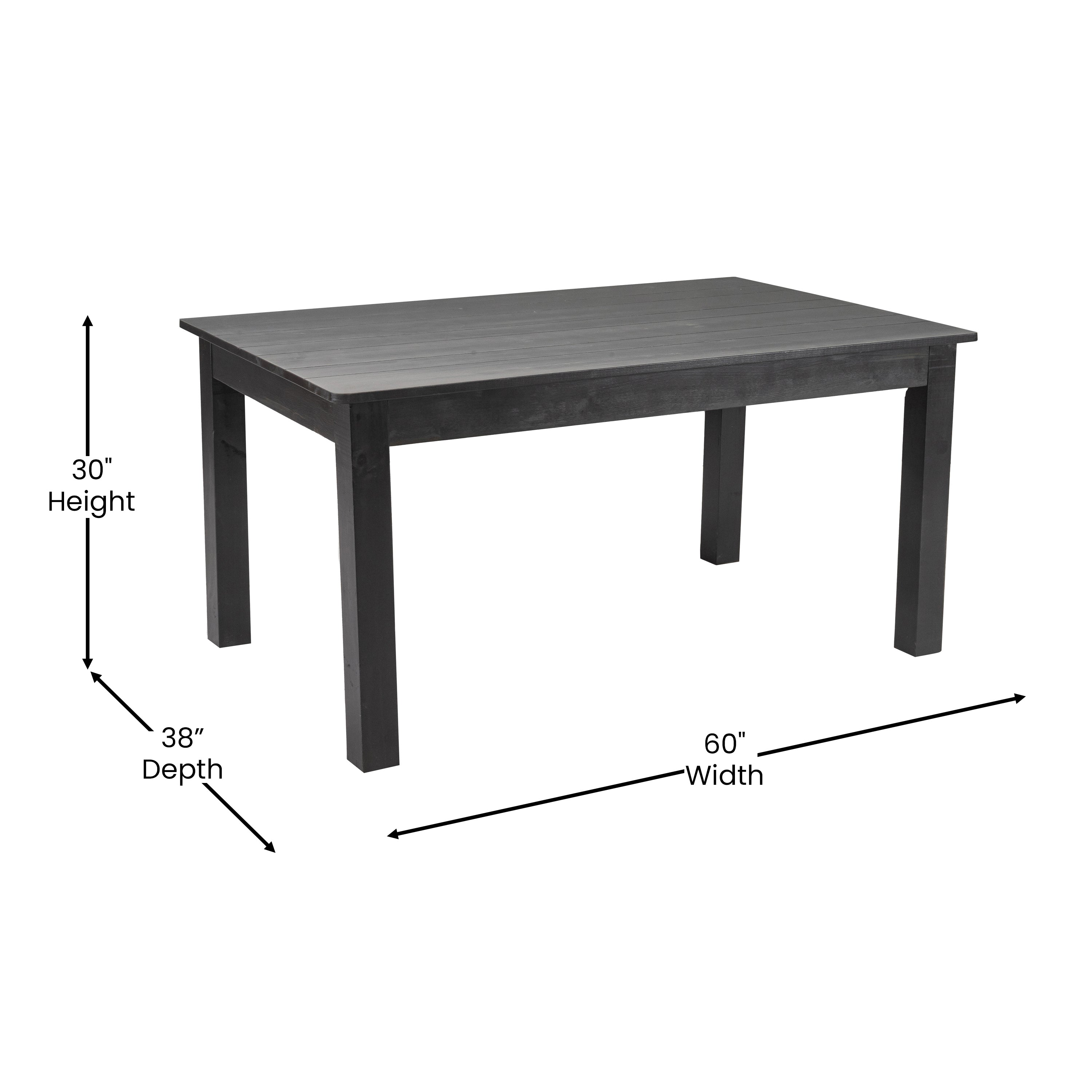 HERCULES 60" x 38" Rectangular Black Wash Solid Pine Farm Dining Table