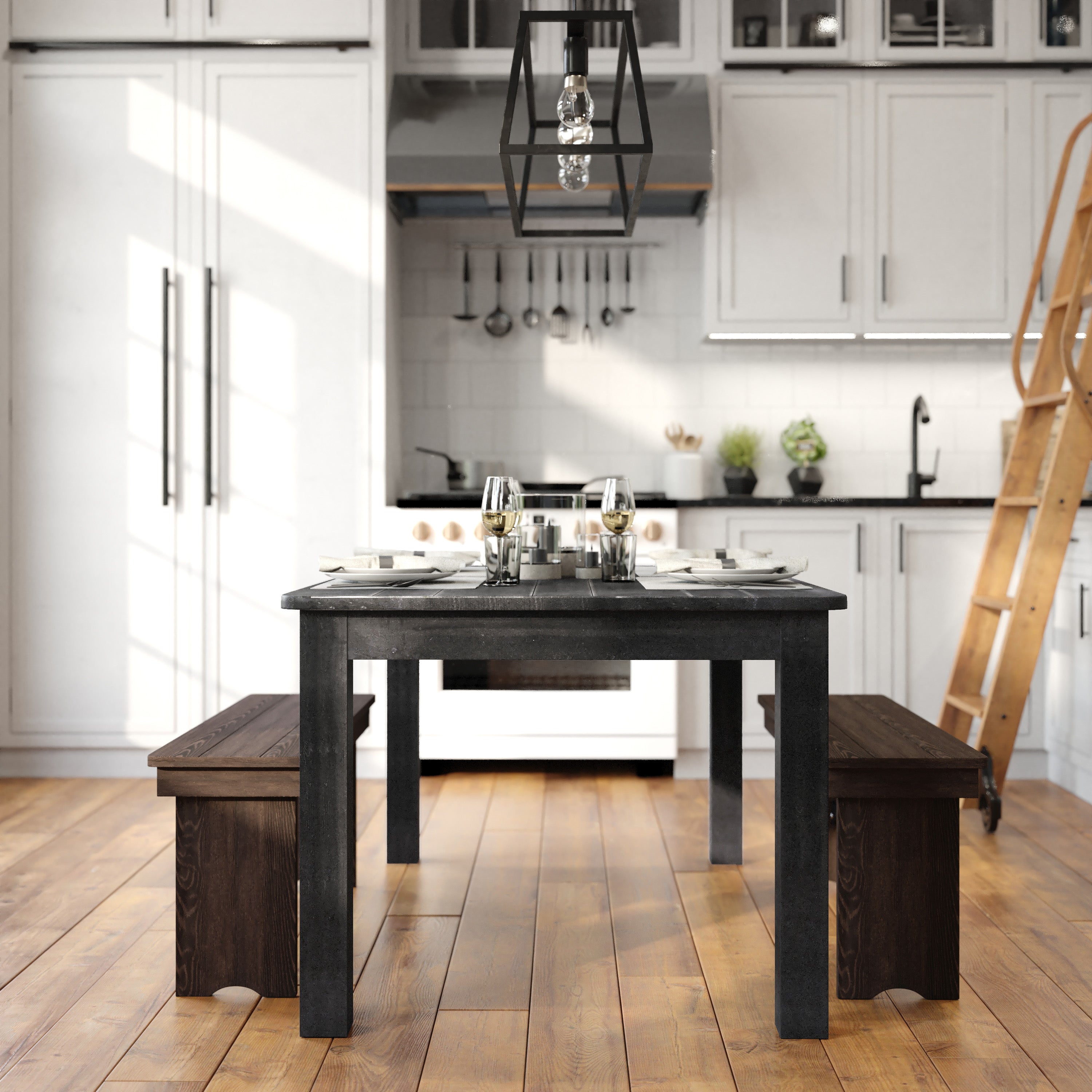 HERCULES 60" x 38" Rectangular Black Wash Solid Pine Farm Dining Table