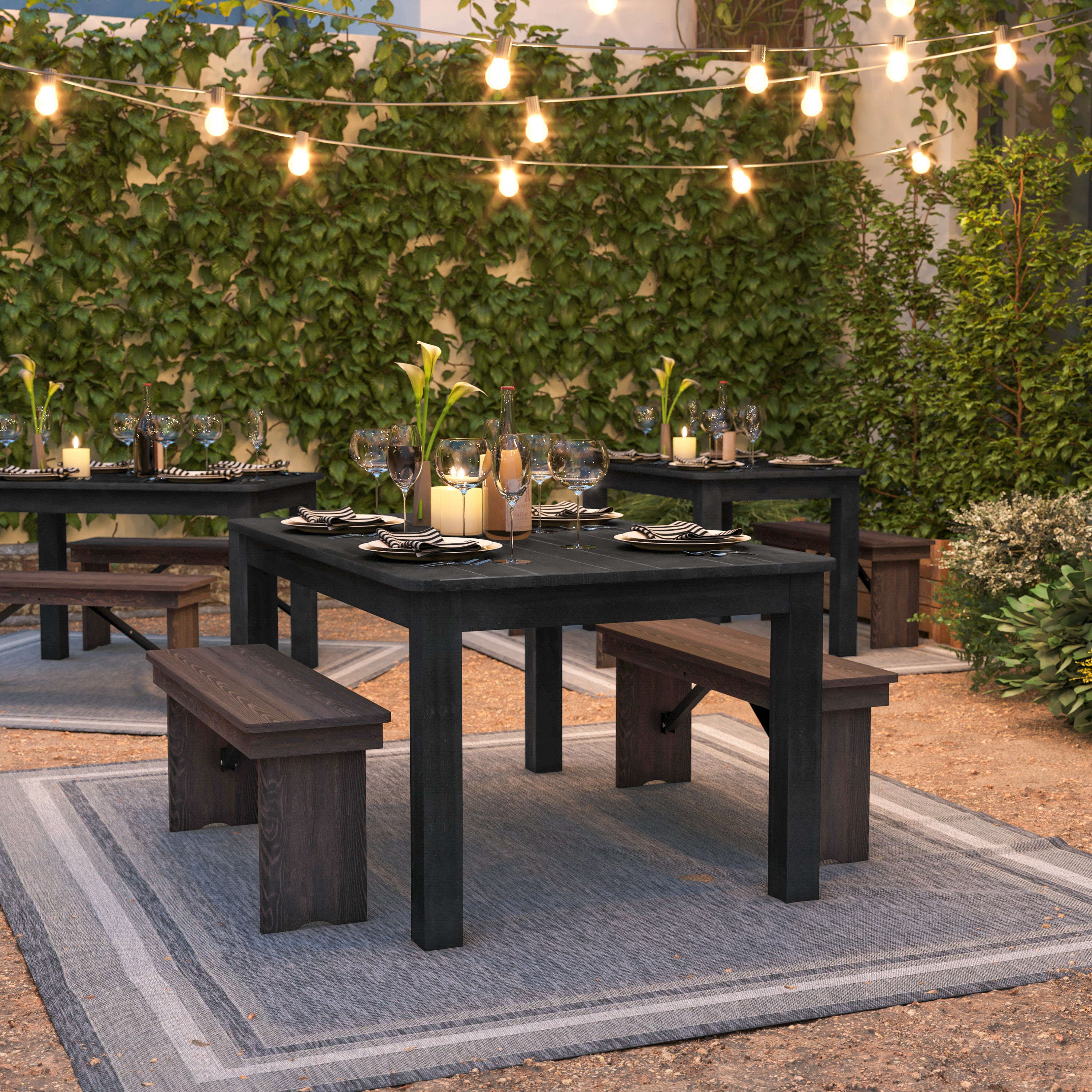 HERCULES 60" x 38" Rectangular Black Wash Solid Pine Farm Dining Table