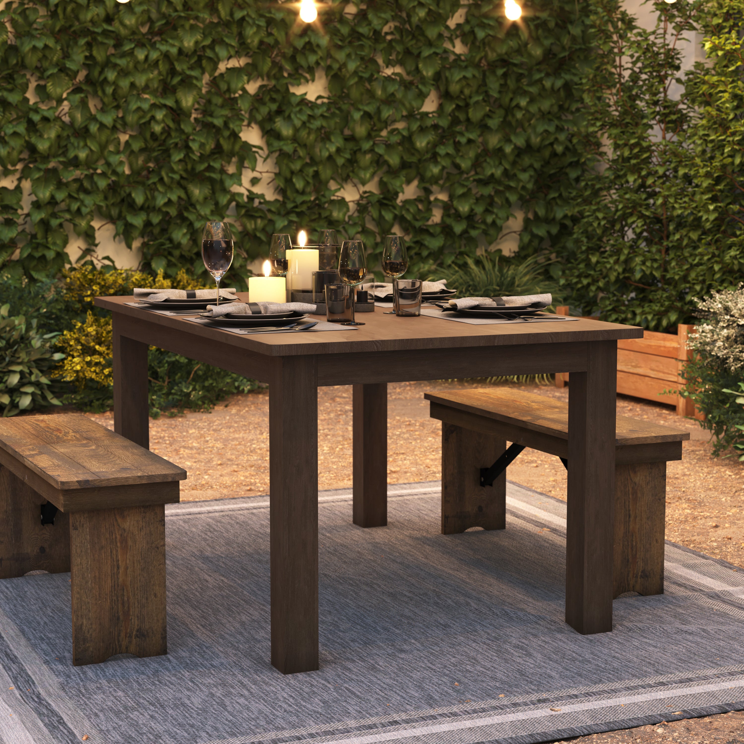 HERCULES 60" x 38" Rectangular Antique Rustic Solid Pine Farm Dining Table