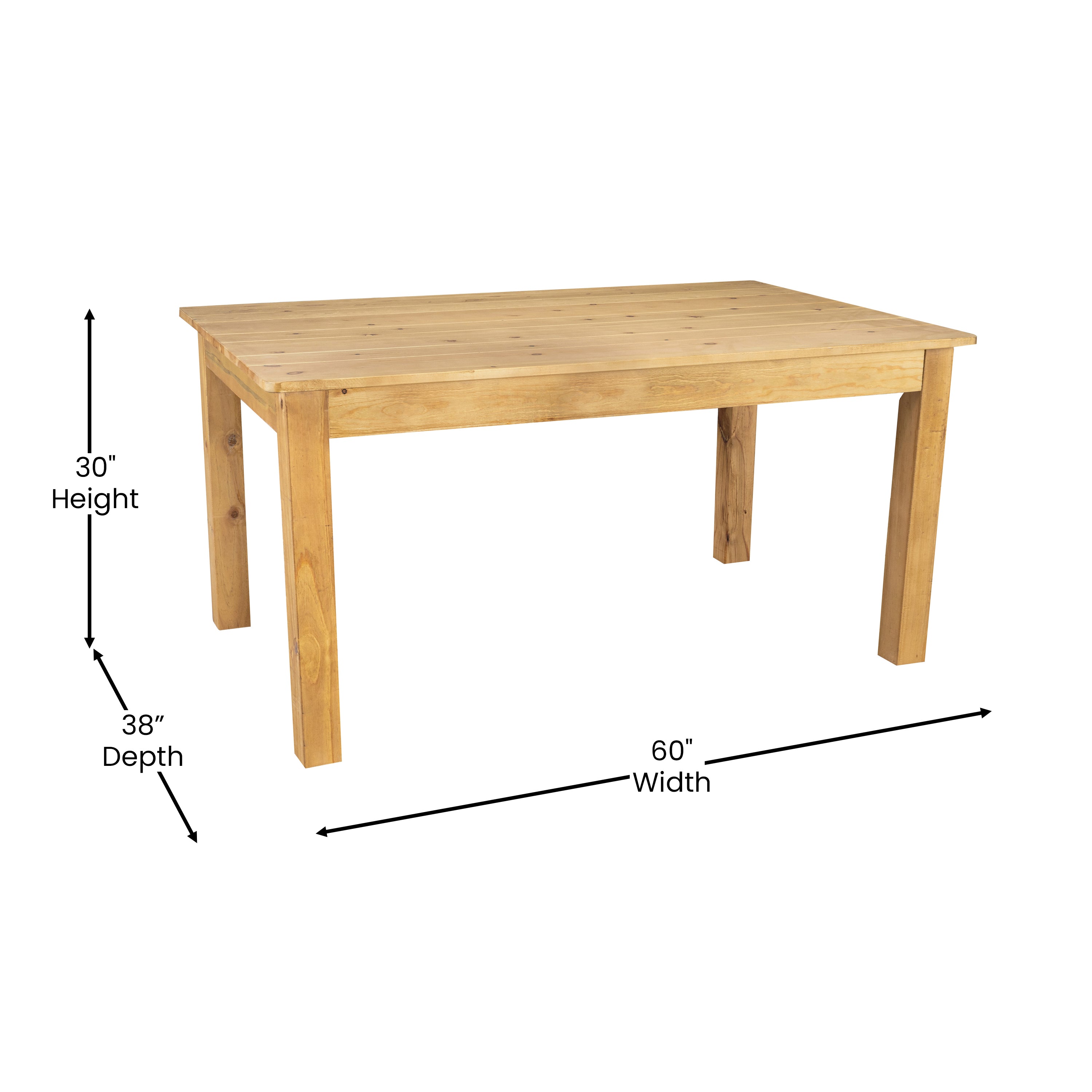 HERCULES 60" x 38" Rectangular Light Natural Solid Pine Farm Dining Table